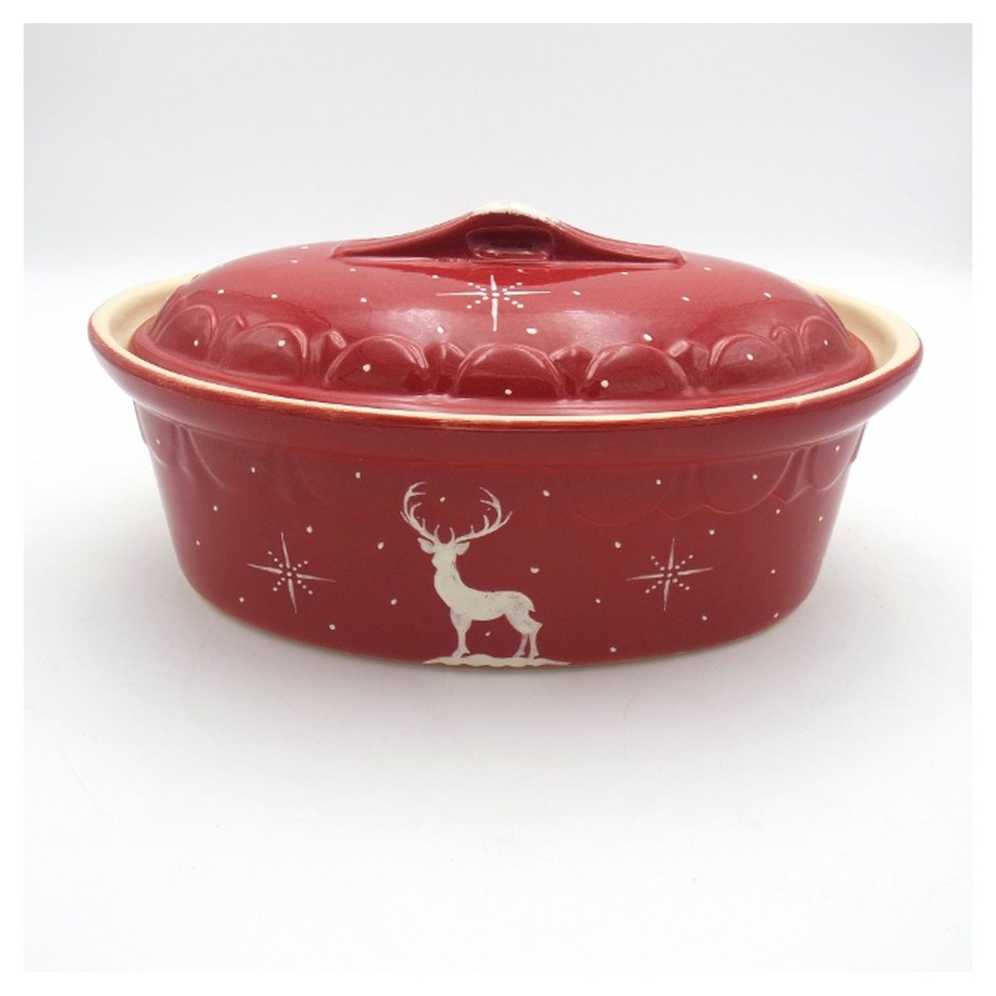 Terrine ovale cerise cerf blanc 34cm