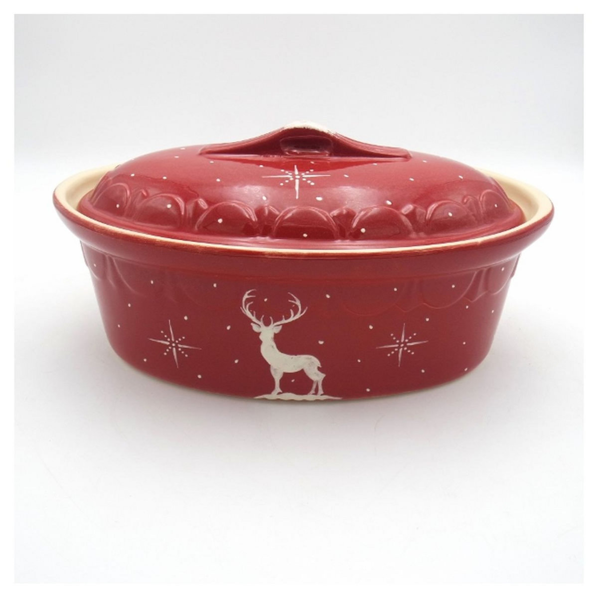 Terrine ovale cerise cerf blanc 34cm