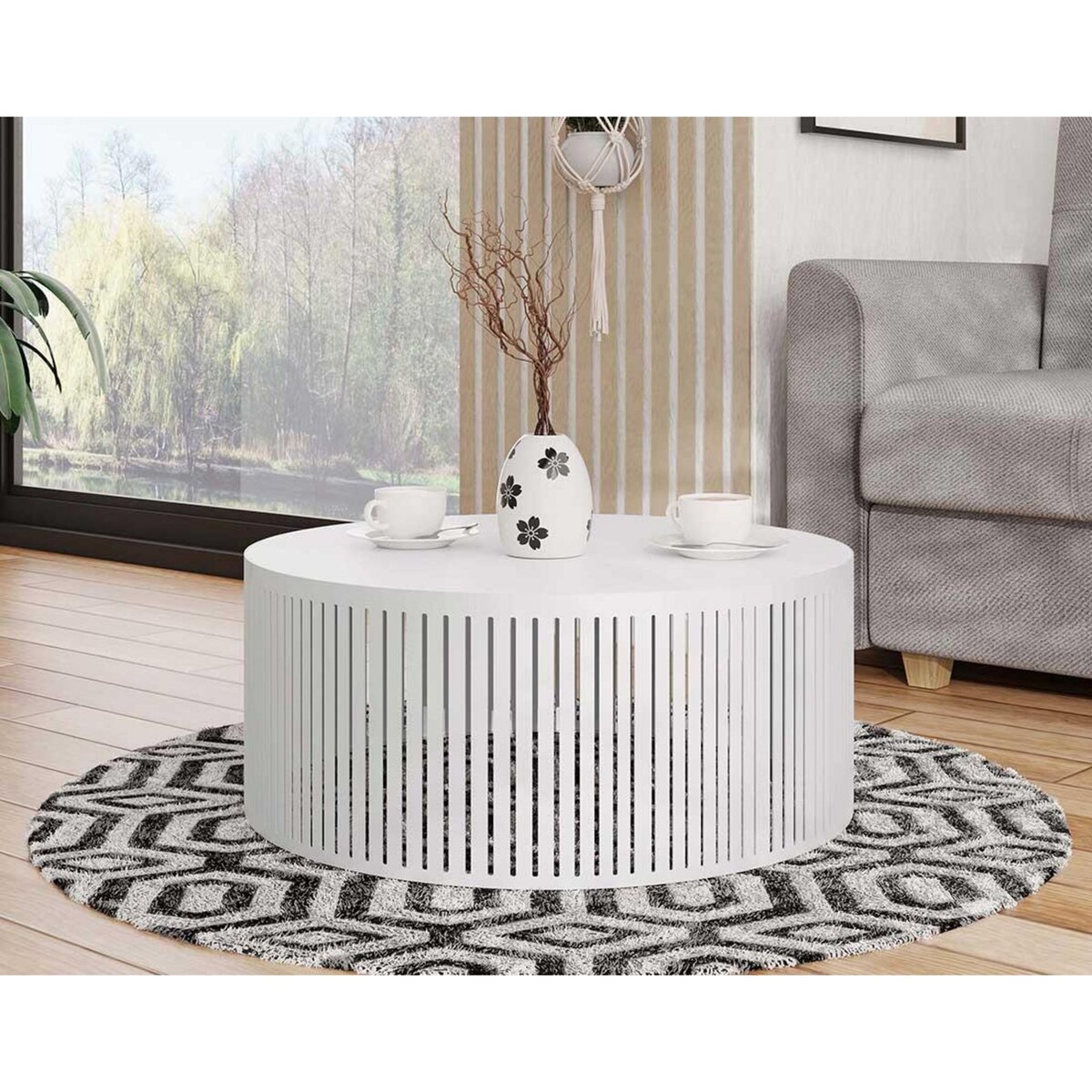 BEST MOBILIER Sally - table basse ronde - blanc - 59 cm