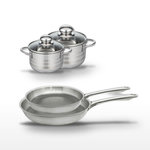 ELO Lot de 2 poêles 24/28 cm et 2 faitouts 14/16 cm Elo Relief Passion