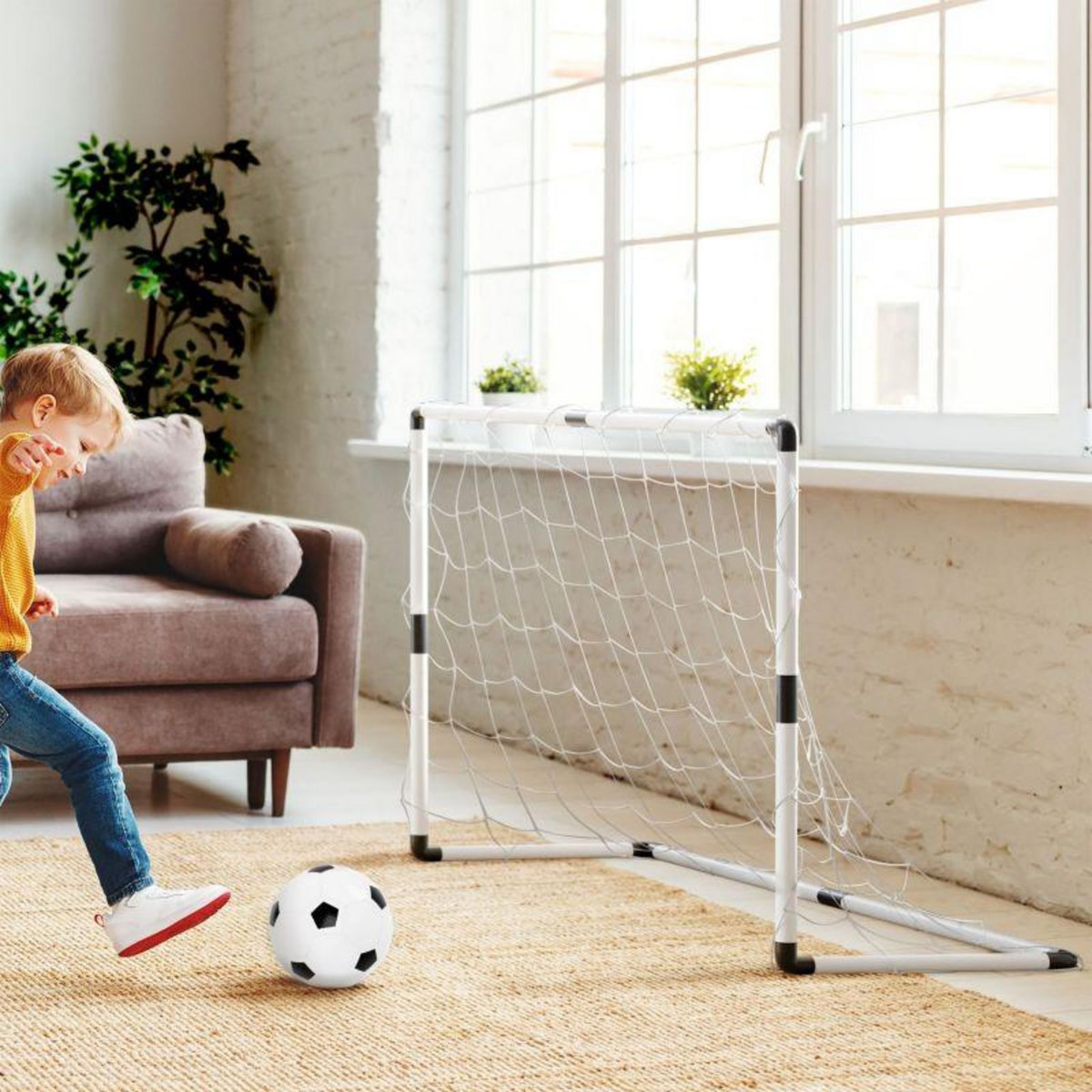 PLAY4FUN 2 cages de foot pour enfant 120 x 80cm, 1 ballon et pompe inclus, intérieur/extérieur