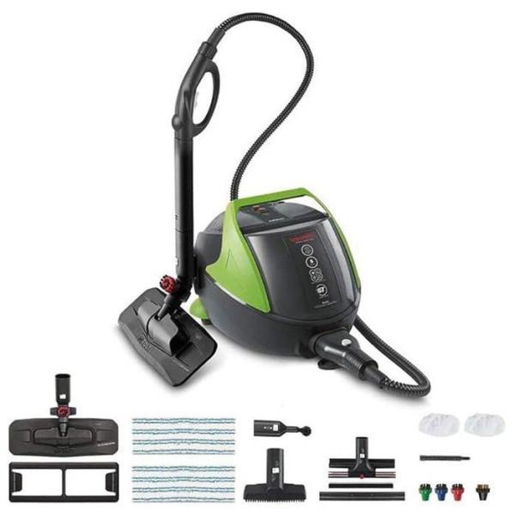 POLTI Balai - Nettoyeur Vapeur POLTI VAPORETTO Pro 95 Turbo Flexi - Nettoyeur Vapeur Multi-surfaces - 1100 W - 1,3 L - Noir / Vert