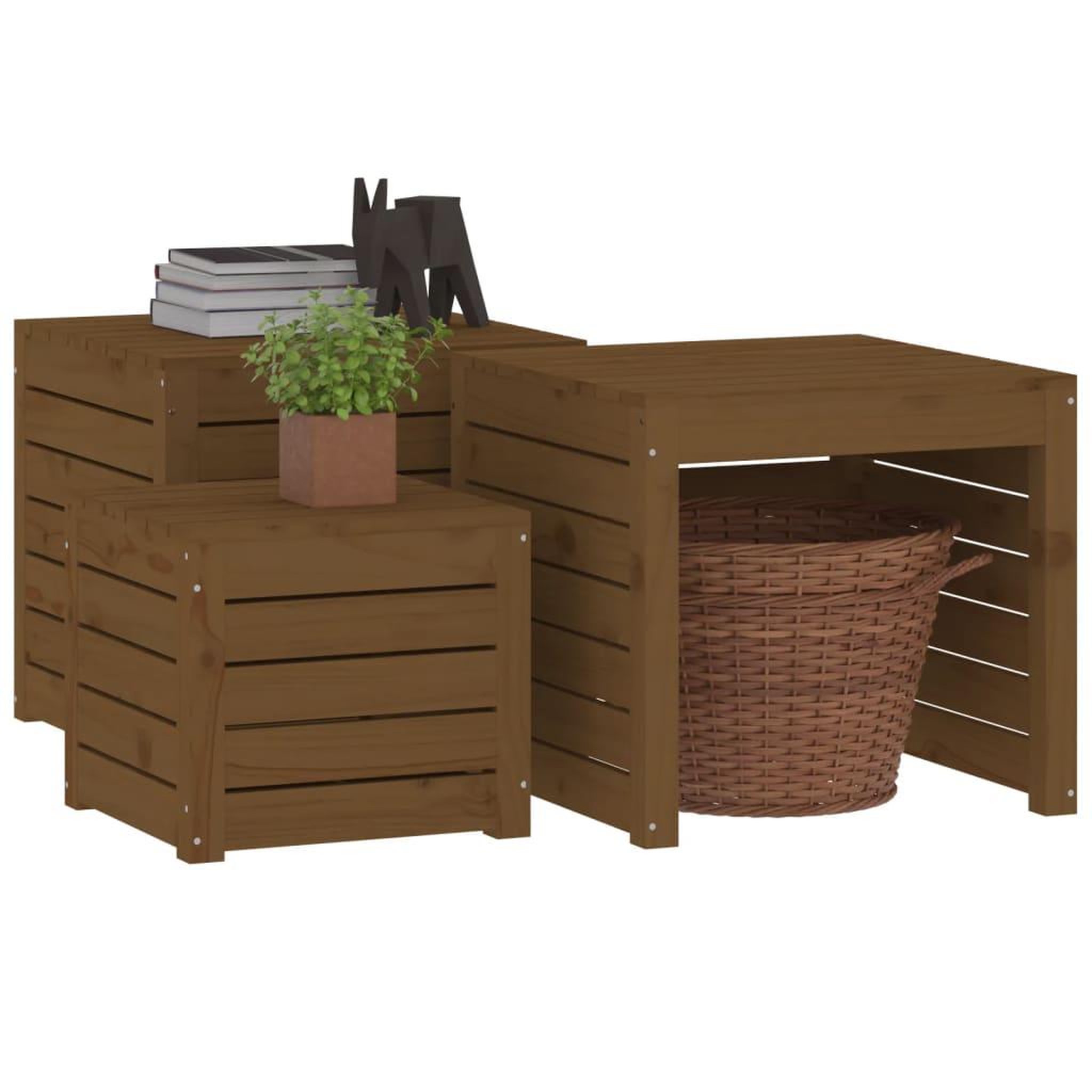 Voir la diapositive 4 : VIDAXL Ensemble de boîtes de jardin 3 pcs marron miel bois pin massif