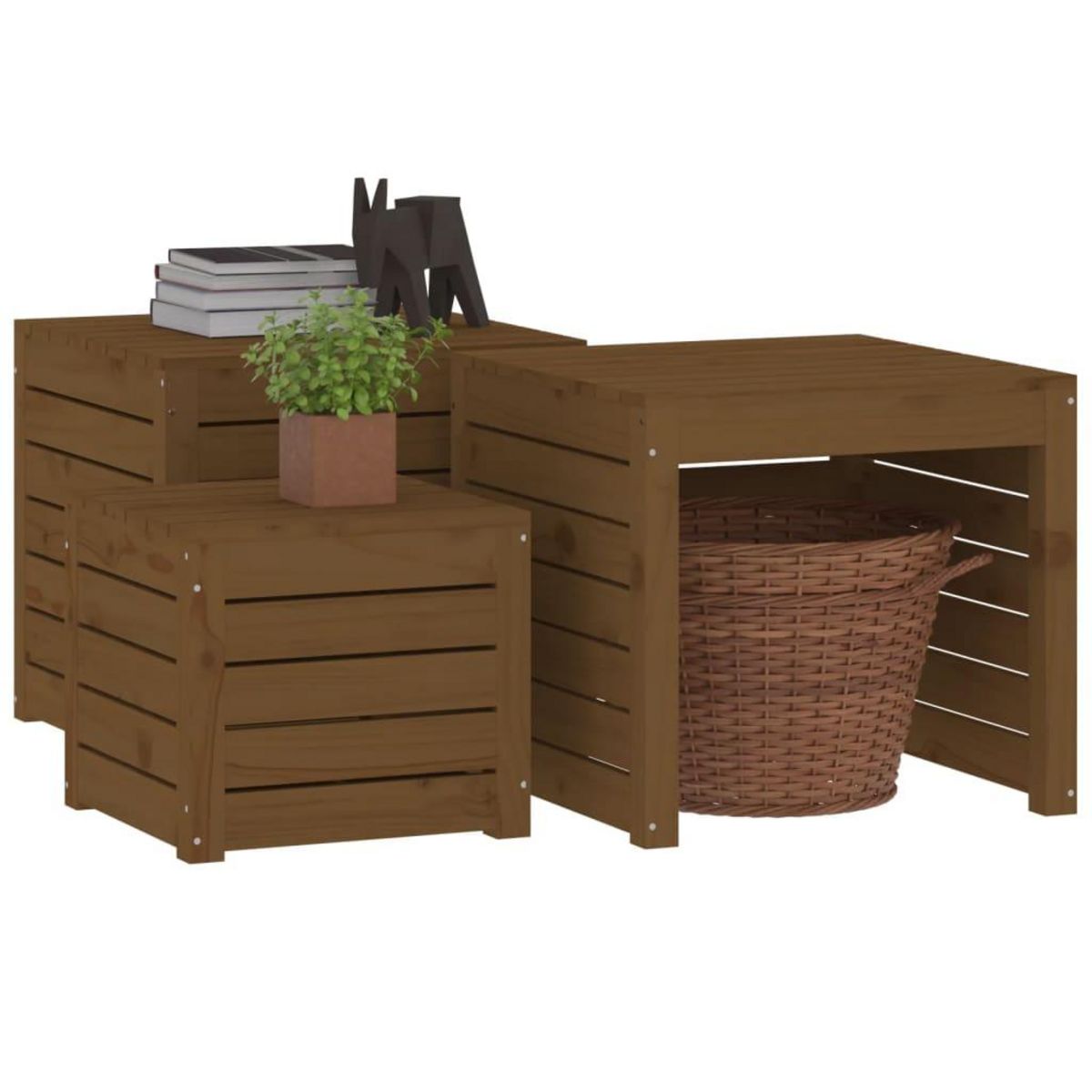 VIDAXL Ensemble de boîtes de jardin 3 pcs marron miel bois pin massif