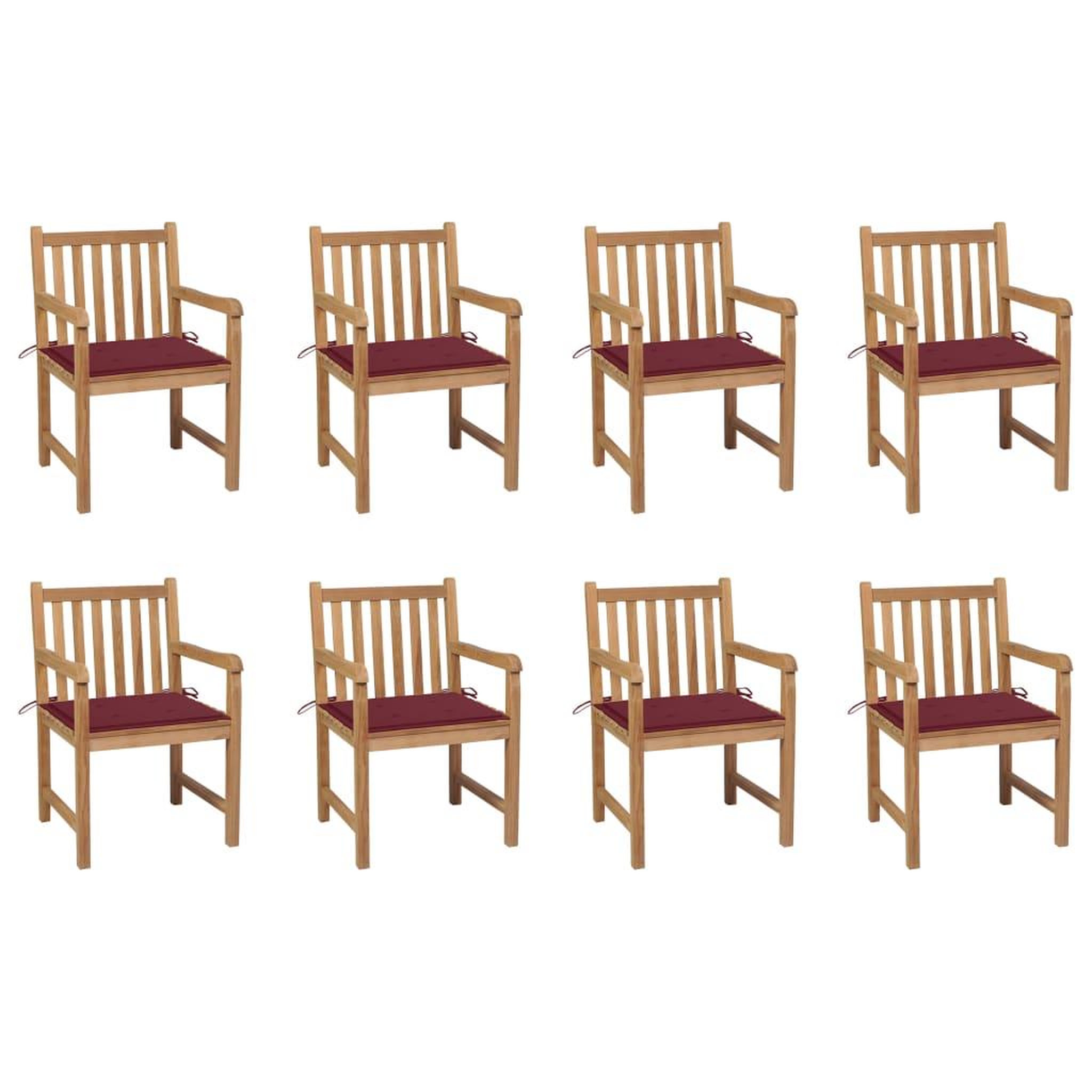 VIDAXL Chaises de jardin lot de 8 avec coussins bordeaux Bois de teck