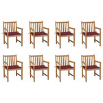 VIDAXL Chaises de jardin lot de 8 avec coussins bordeaux Bois de teck