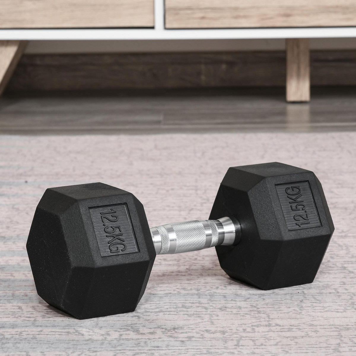 HOMCOM Haltère hexagonal 12,5 Kg - hexagon dumbbell musculation fitness - fonte caoutchouté