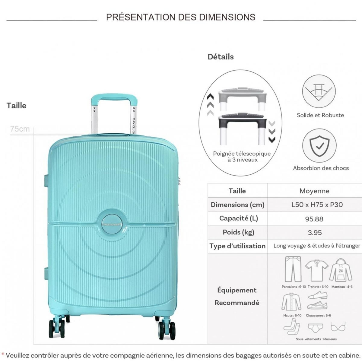 David Jones Valise rigide TSA 75cm