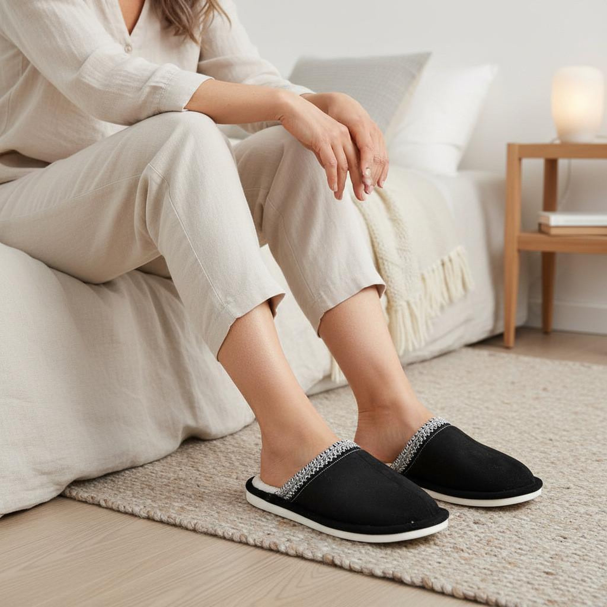 Voir la diapositive 6 : OZABI OZABI Mules Femme Unies, Suédine Synthétique, Bordure Tressée Scandinave