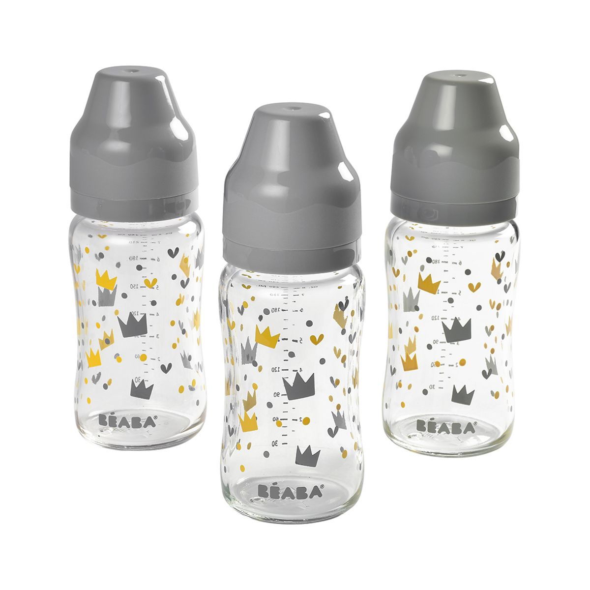 BEABA Set de 3 biberons verre col large 240 ml 
