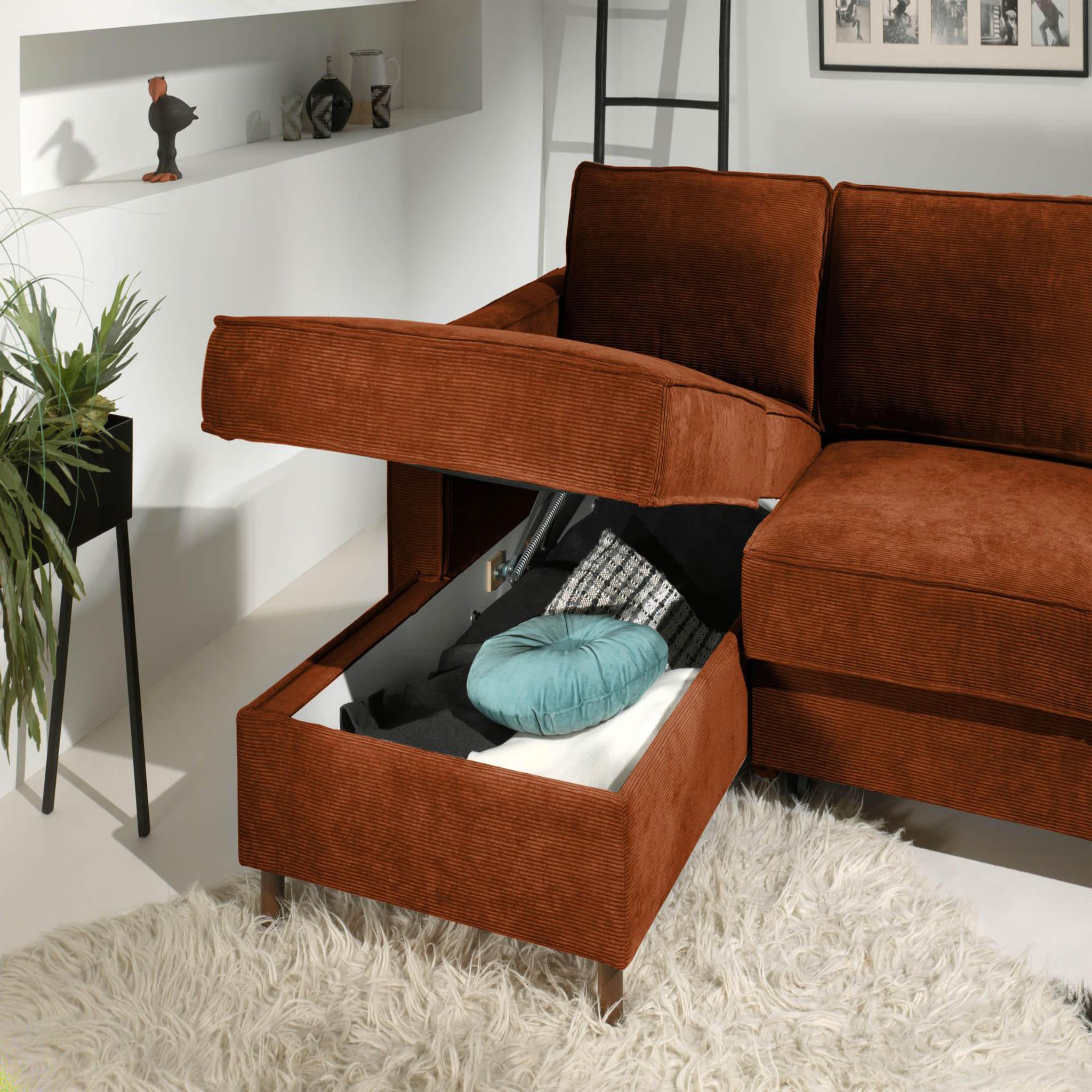 Voir la diapositive 3 : BEST MOBILIER Jake - canapé d'angle gauche - convertible avec coffre - 4 places - en velours côtelé