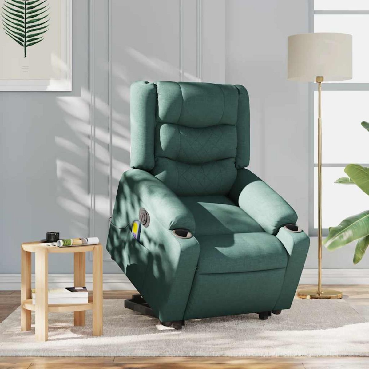 VIDAXL Fauteuil inclinable de massage electrique Vert fonce Tissu