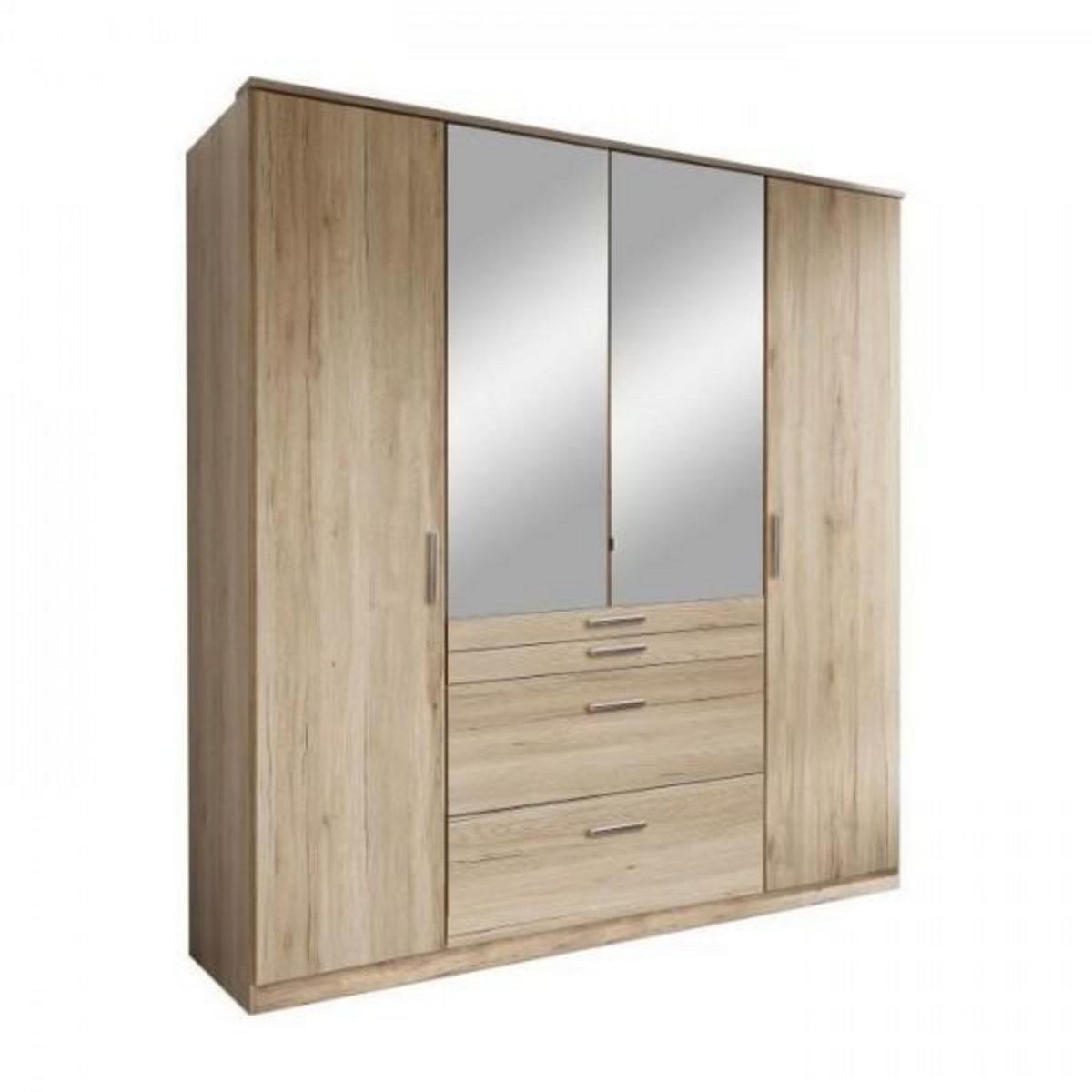 MARKET24 Armoire - Décor chene - 4 portes battantes + 4 tiroirs + miroirs - L180 x P58 x H199 cm