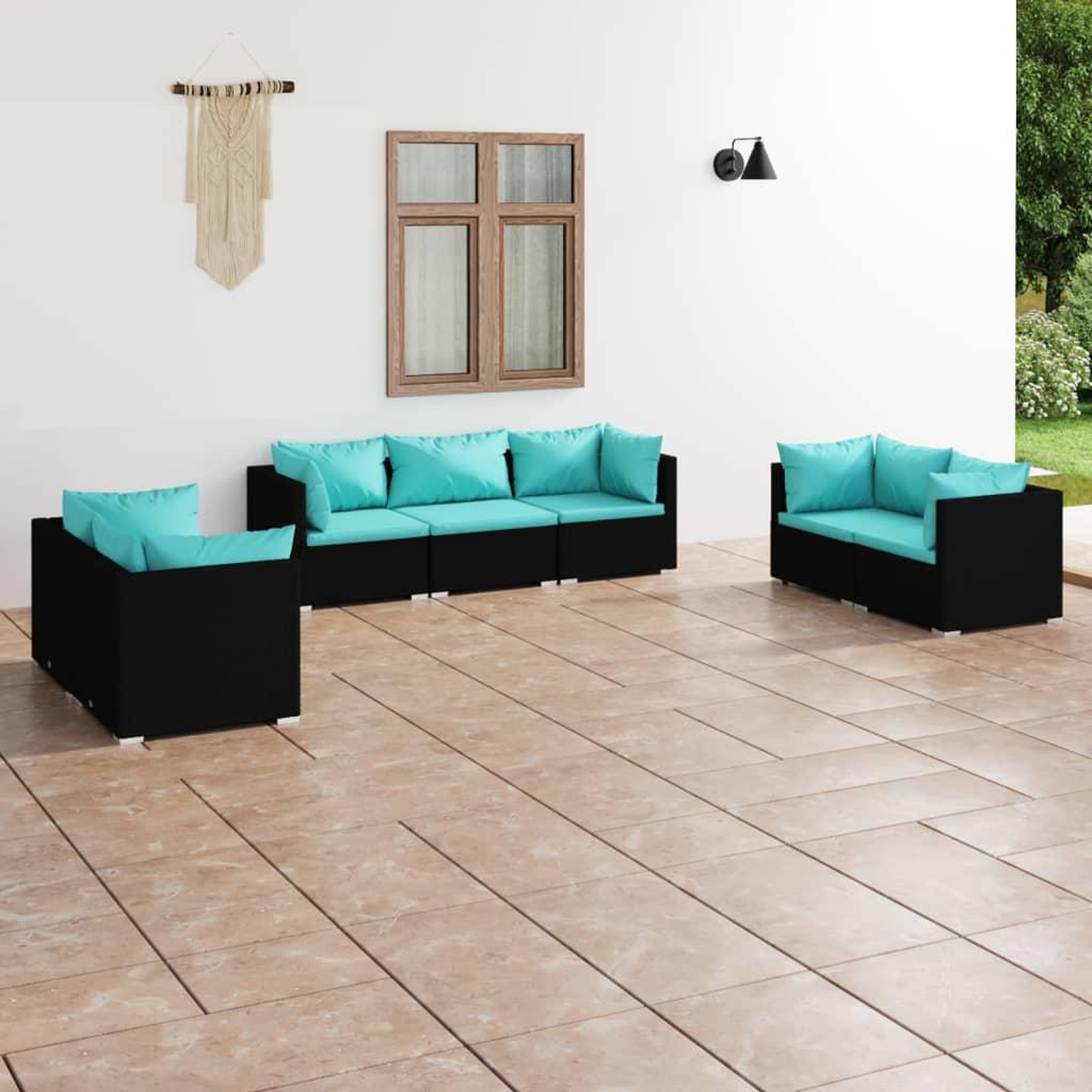 VIDAXL Salon de jardin 7 pcs avec coussins Resine tressee Noir