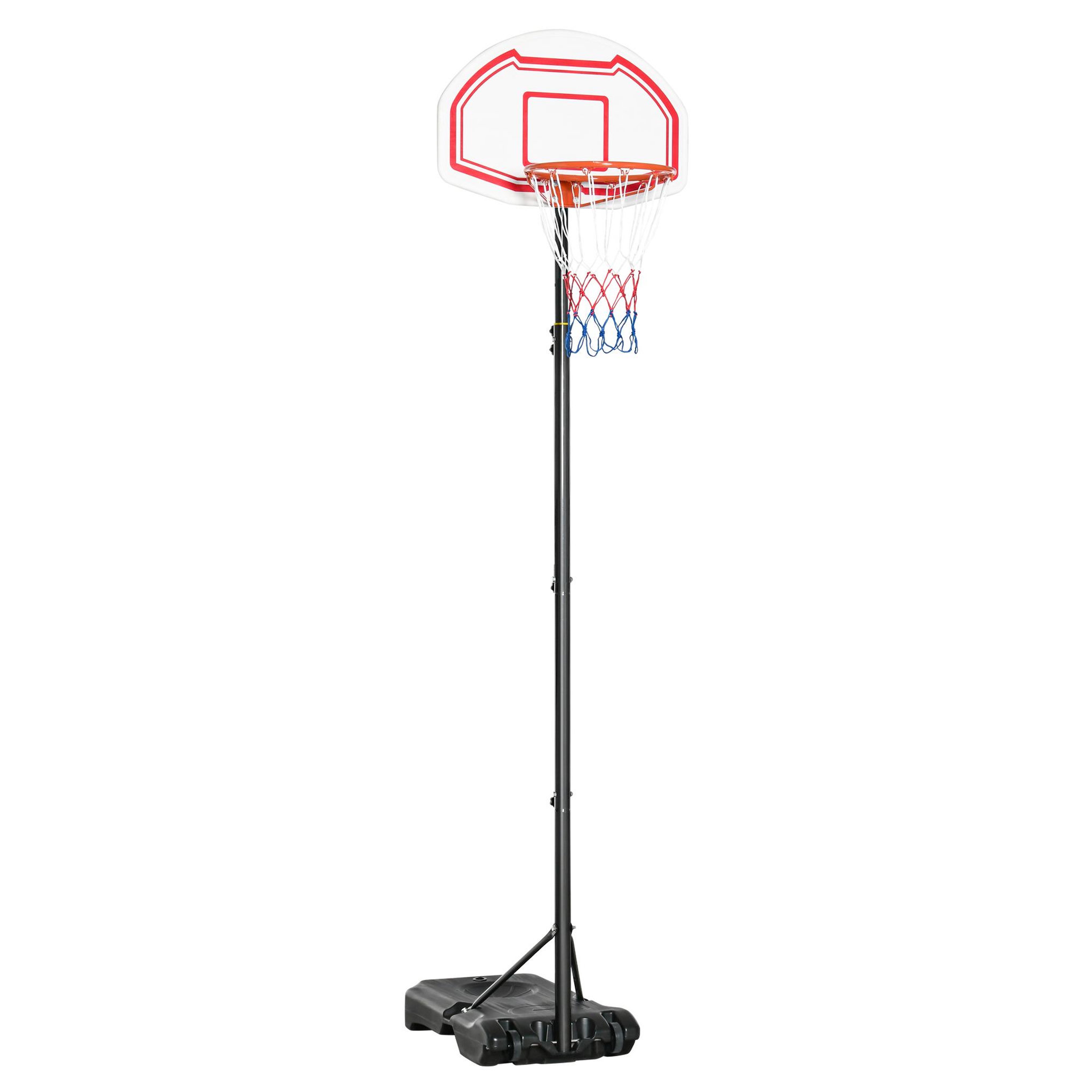 HOMCOM Panier de basket-ball sur pied avec poteau panneau - base de lestage sur roulettes - hauteur réglable 5 niveaux 2,45-2,95 m - acier hdpe noir blanc