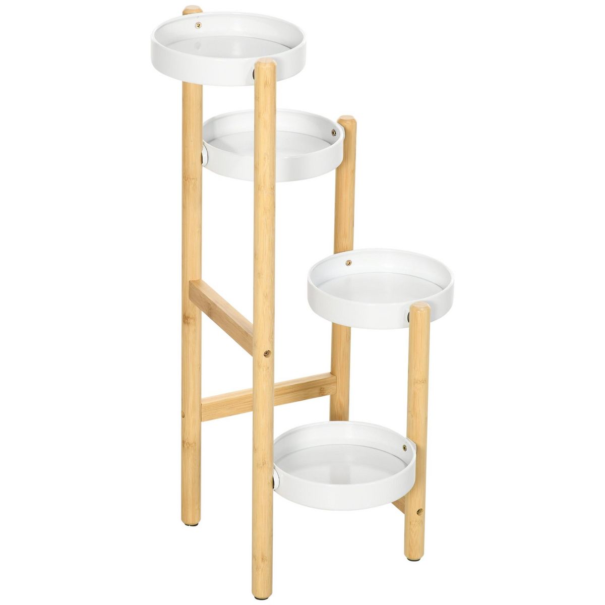 OUTSUNNY Support à fleurs style scandinave 4 niveaux - porte plante 4 étagères - bois bambou verni métal blanc