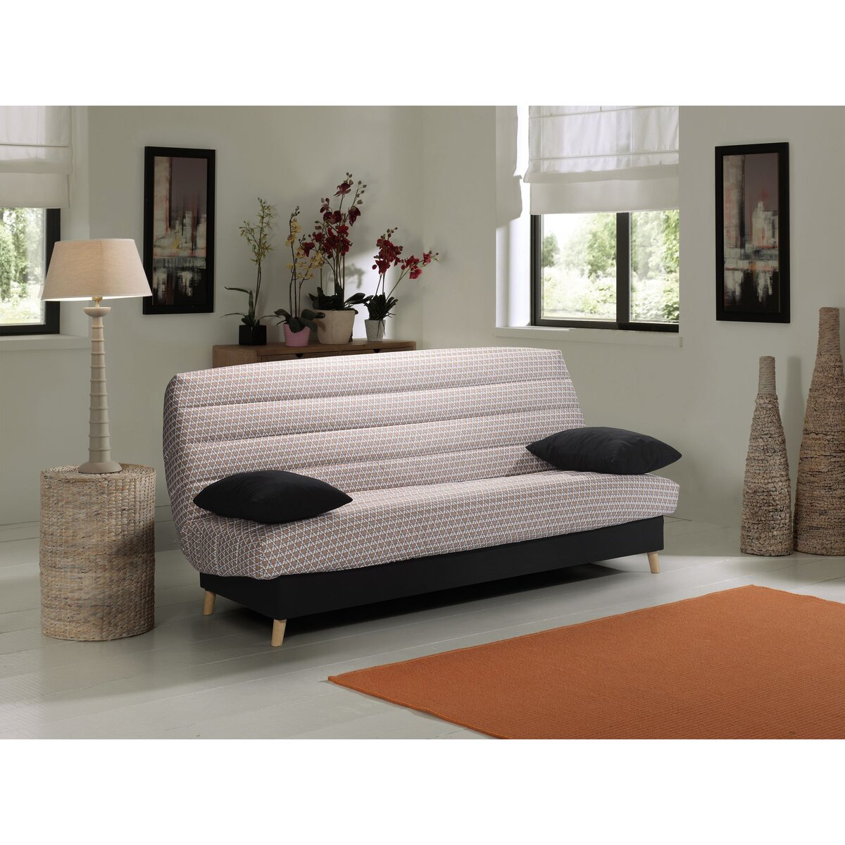Banquette clic-clac MANAE, matelas 12cm, 25kg/m3 tissu motifs