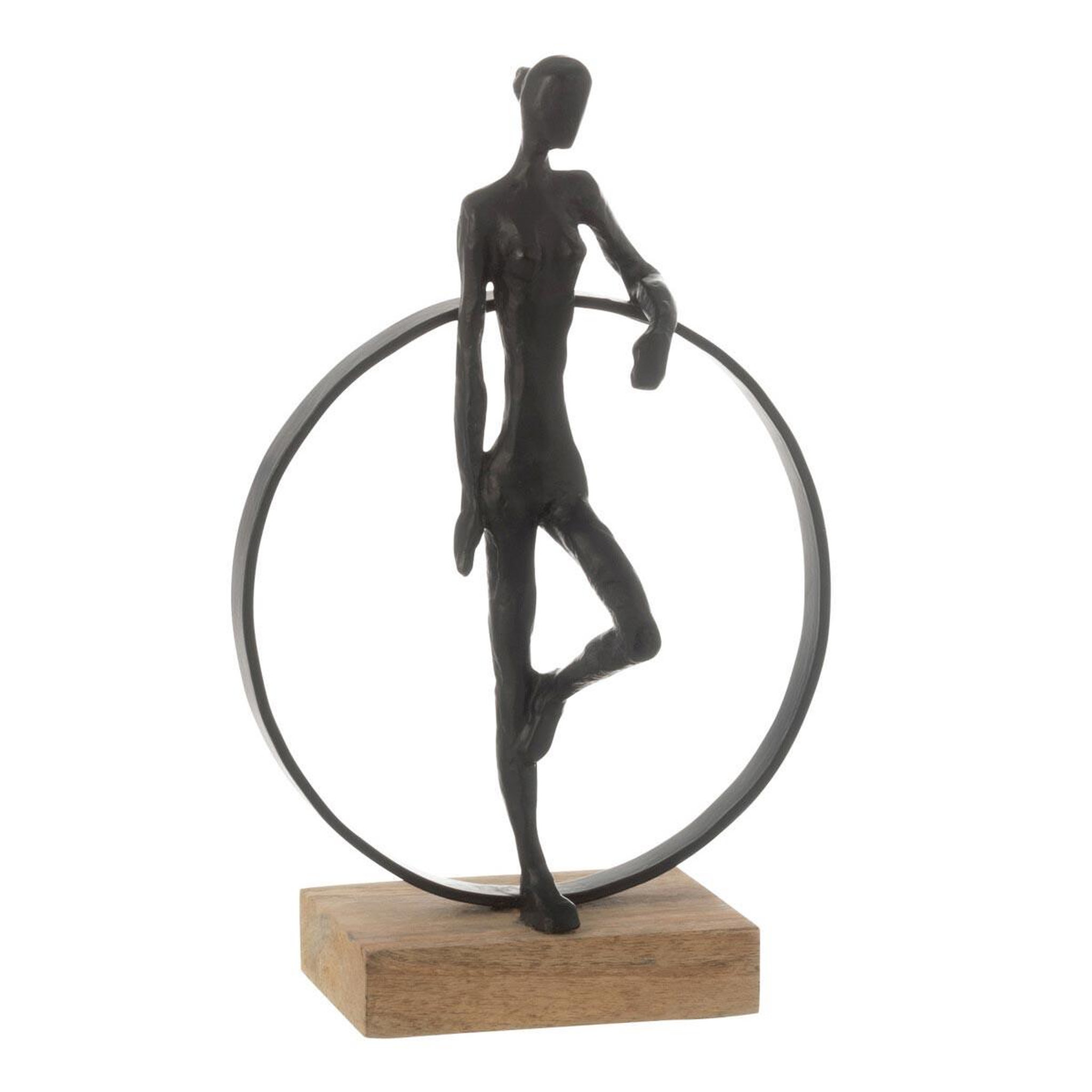 J-LINE Statuette déco femme  anneau  32cm noir