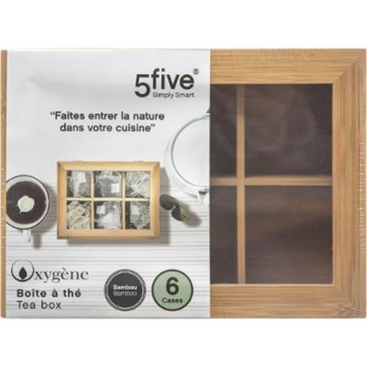 FIVE Boîte à Thé 6 Compartiments  Writ  21cm Naturel