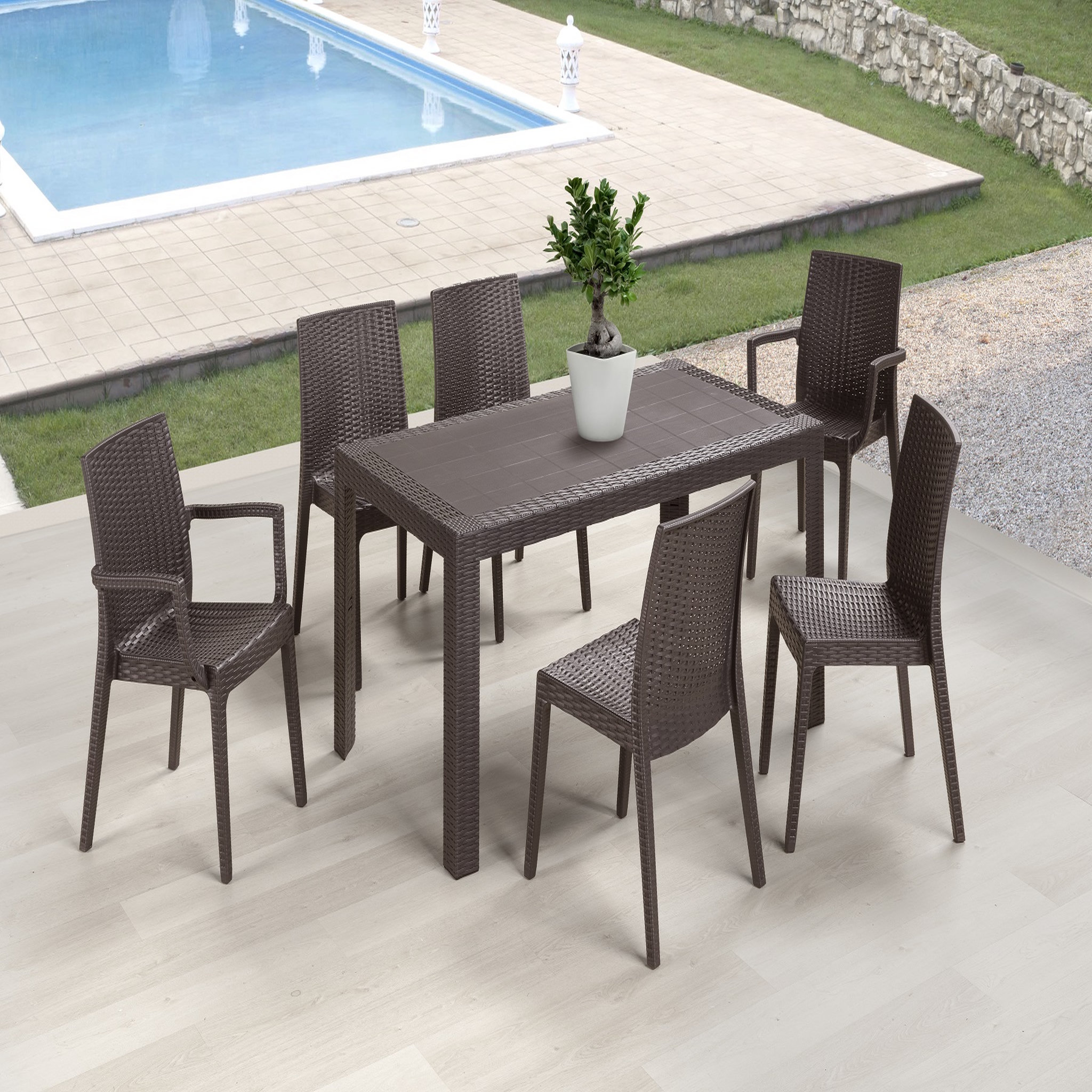 Voir la diapositive 5 : ARETA Lot de 4 chaises et de 2 fauteuils de jardin - Chocolat - URANO