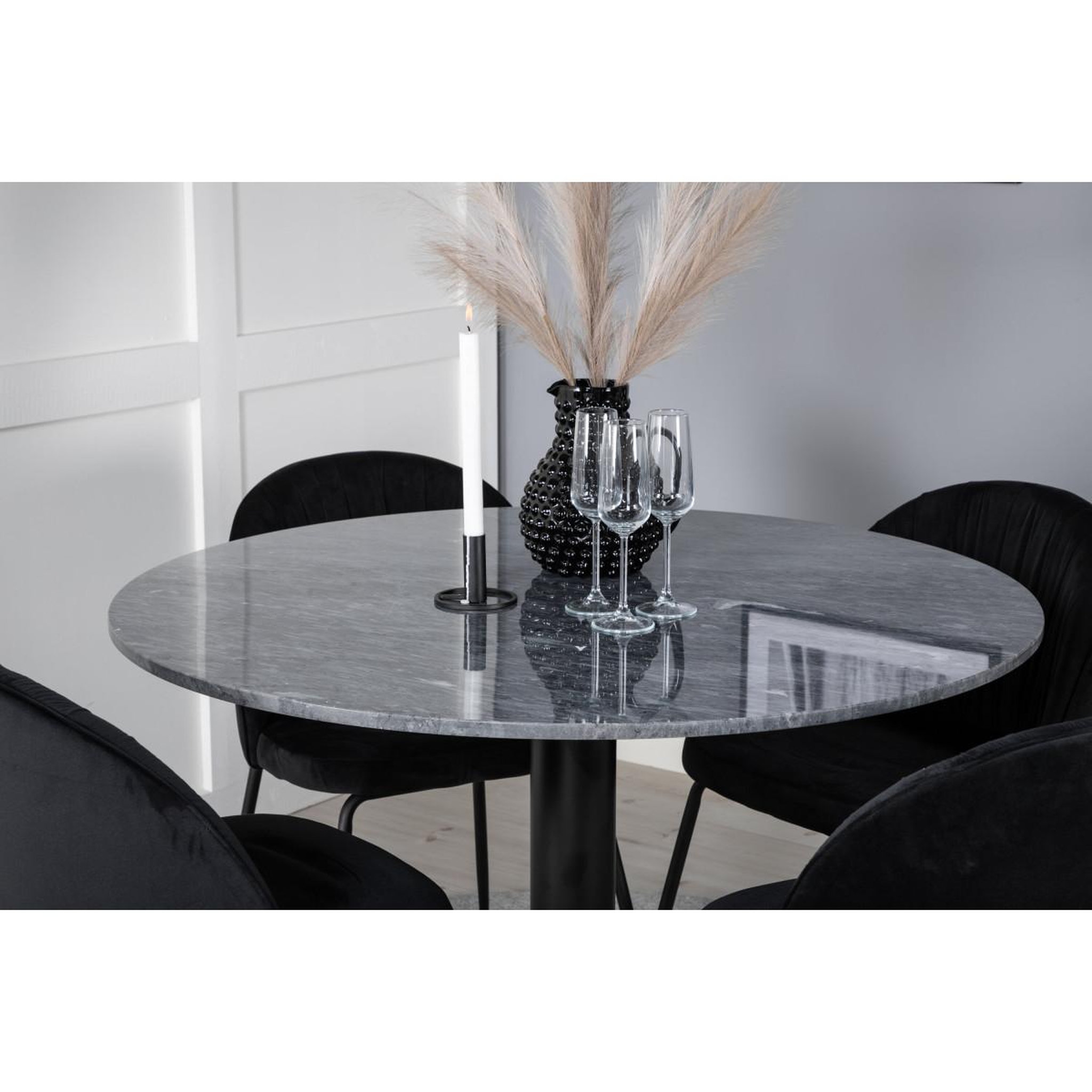 Voir la diapositive 6 : Paris Prix Ensemble table à manger & 4 chaises  estelle & wrinkles  106cm gris foncé & noir
