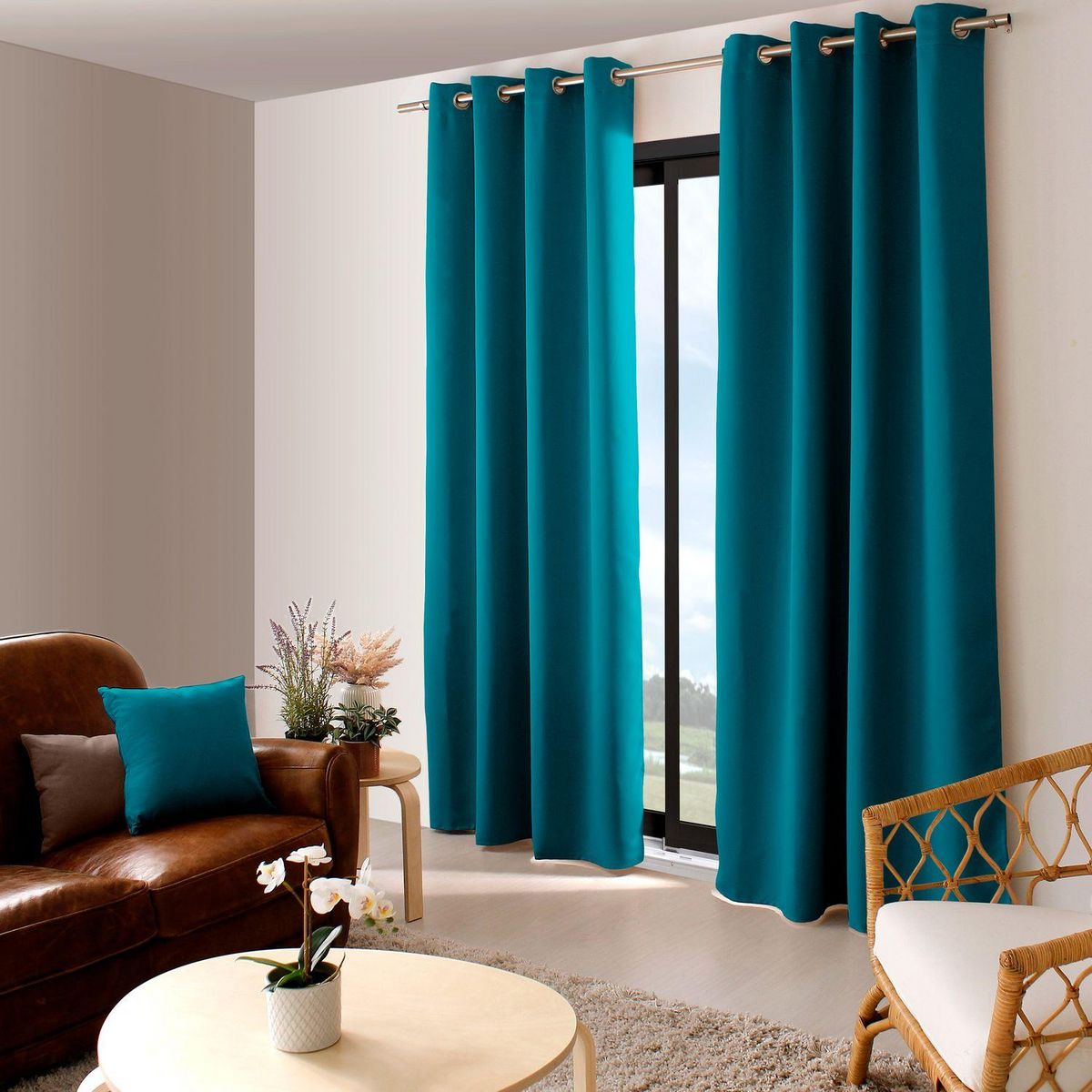 TOILINUX Rideau occultant Basic à 8 œillets - 140 x 240 cm - Vert Argile