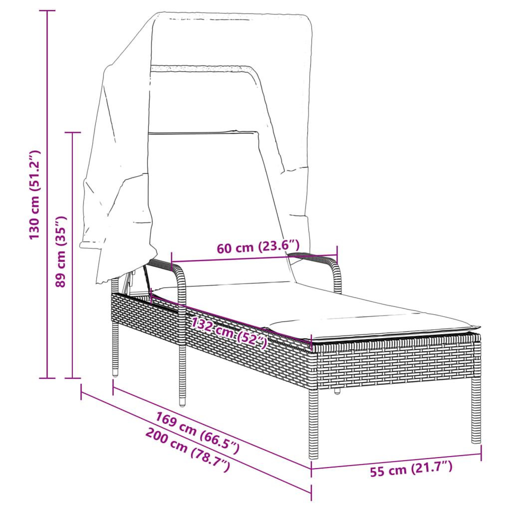 Voir la diapositive 6 : VIDAXL Chaise longue avec auvent beige resine tressee