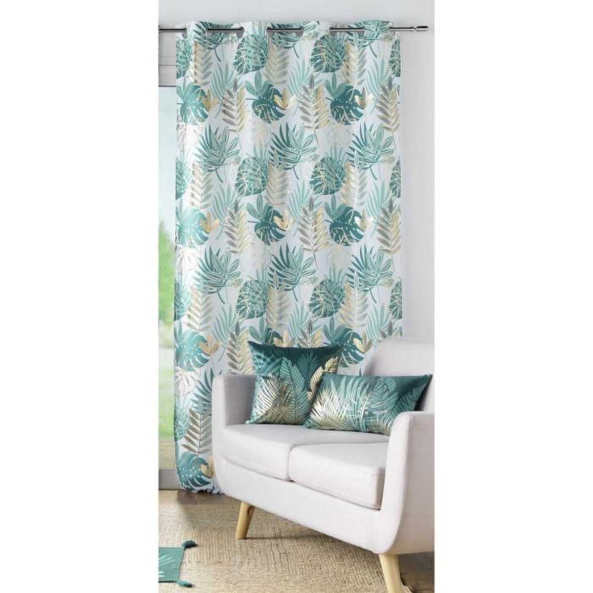 Paris Prix Rideau à Œillets  Ornella  140x260cm Blanc & Émeraude