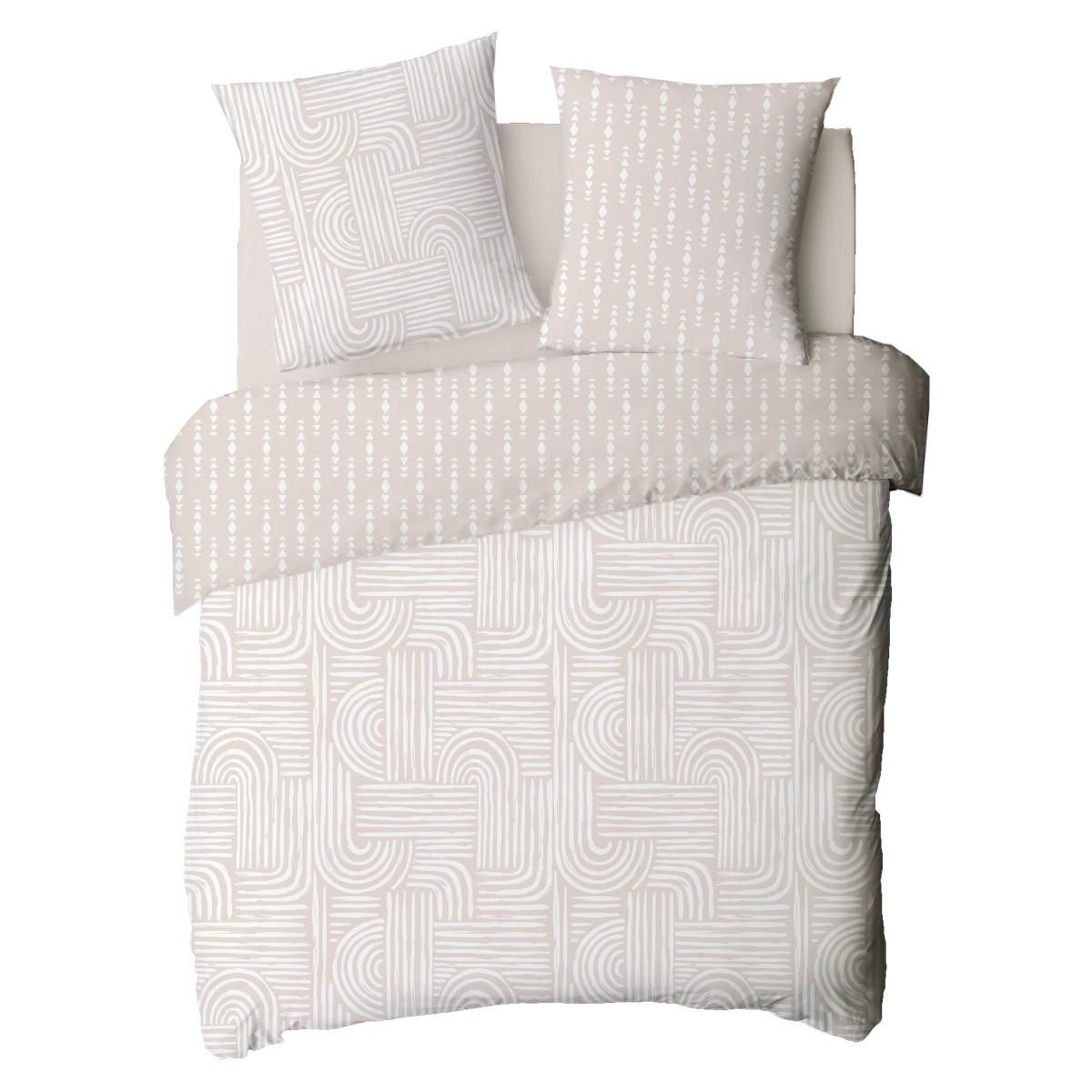 FUTURE HOME Parure de lit 2 personnes en coton 57 fils imprimé beige