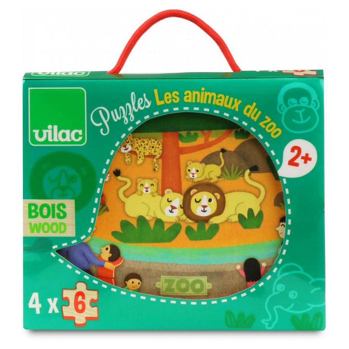 Vilac 4 puzzles de 6 pieces - les animaux du zoo