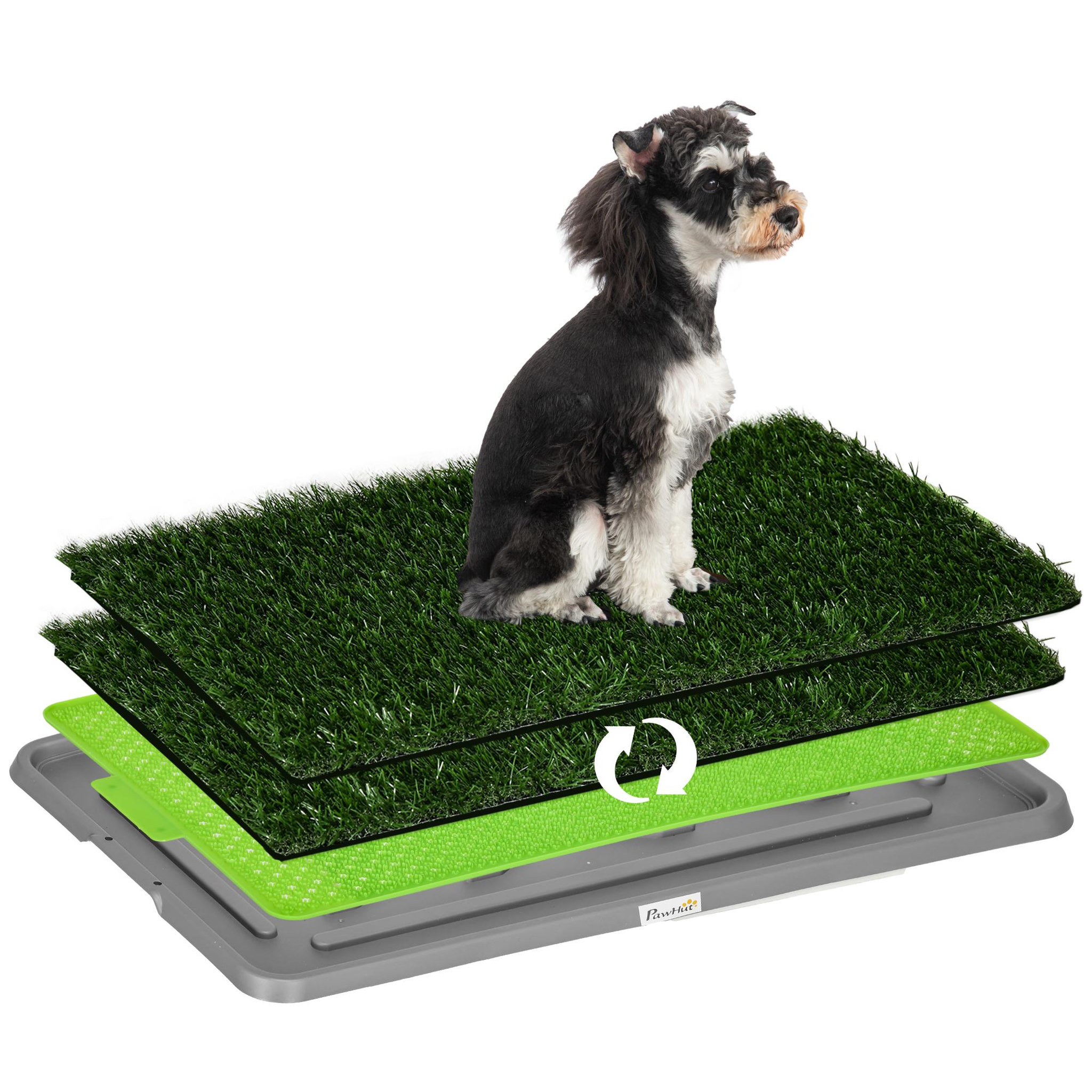 PAWHUT Toilette pour chien litière avec 2 tapis en gazon artificiel avec bac pour l'apprentissage de la propreté à l'intérieur et à l'extérieur, tapis d'entraînement pour animaux, 67 x 41 cm