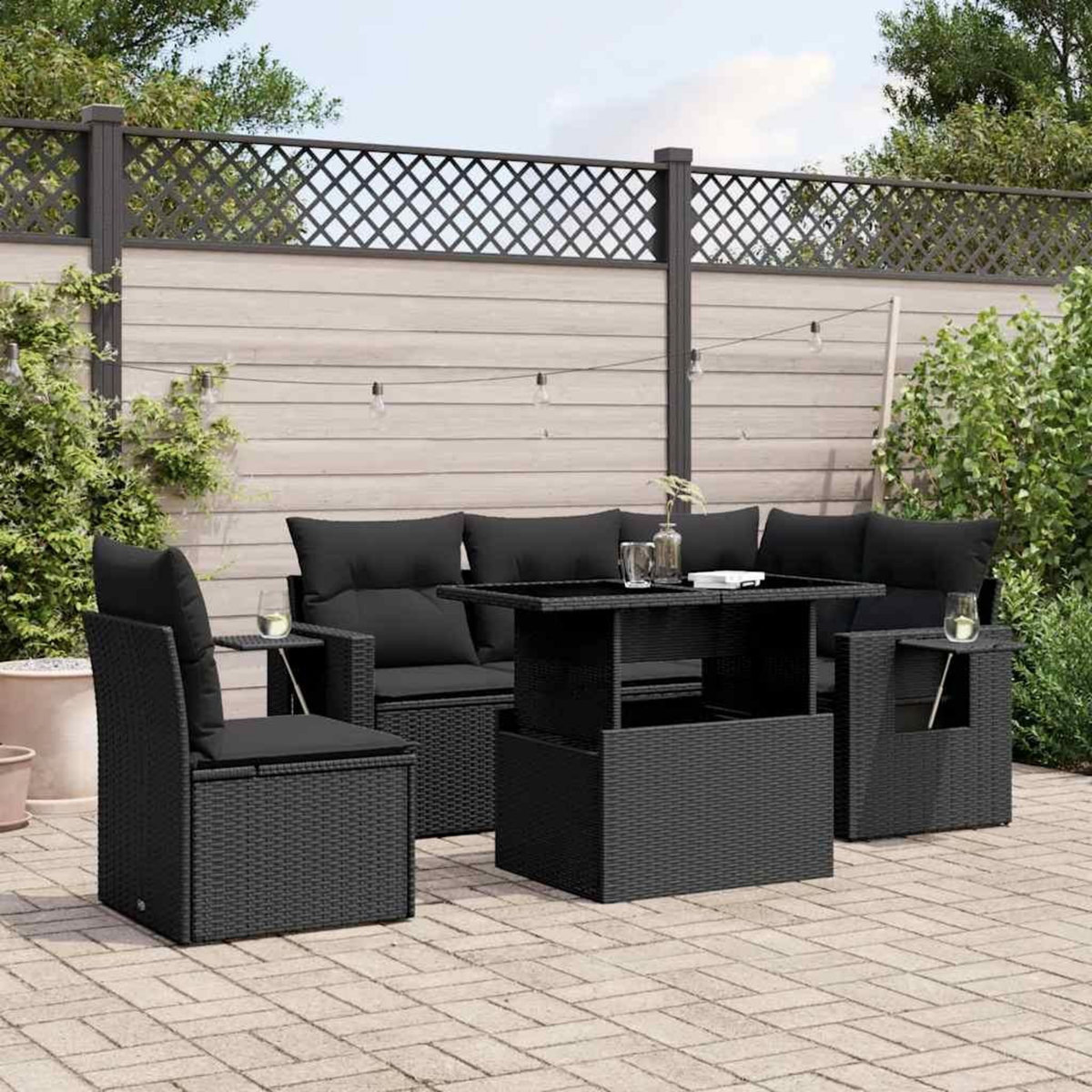 VIDAXL Salon de jardin 6 pcs avec coussins noir resine tressee