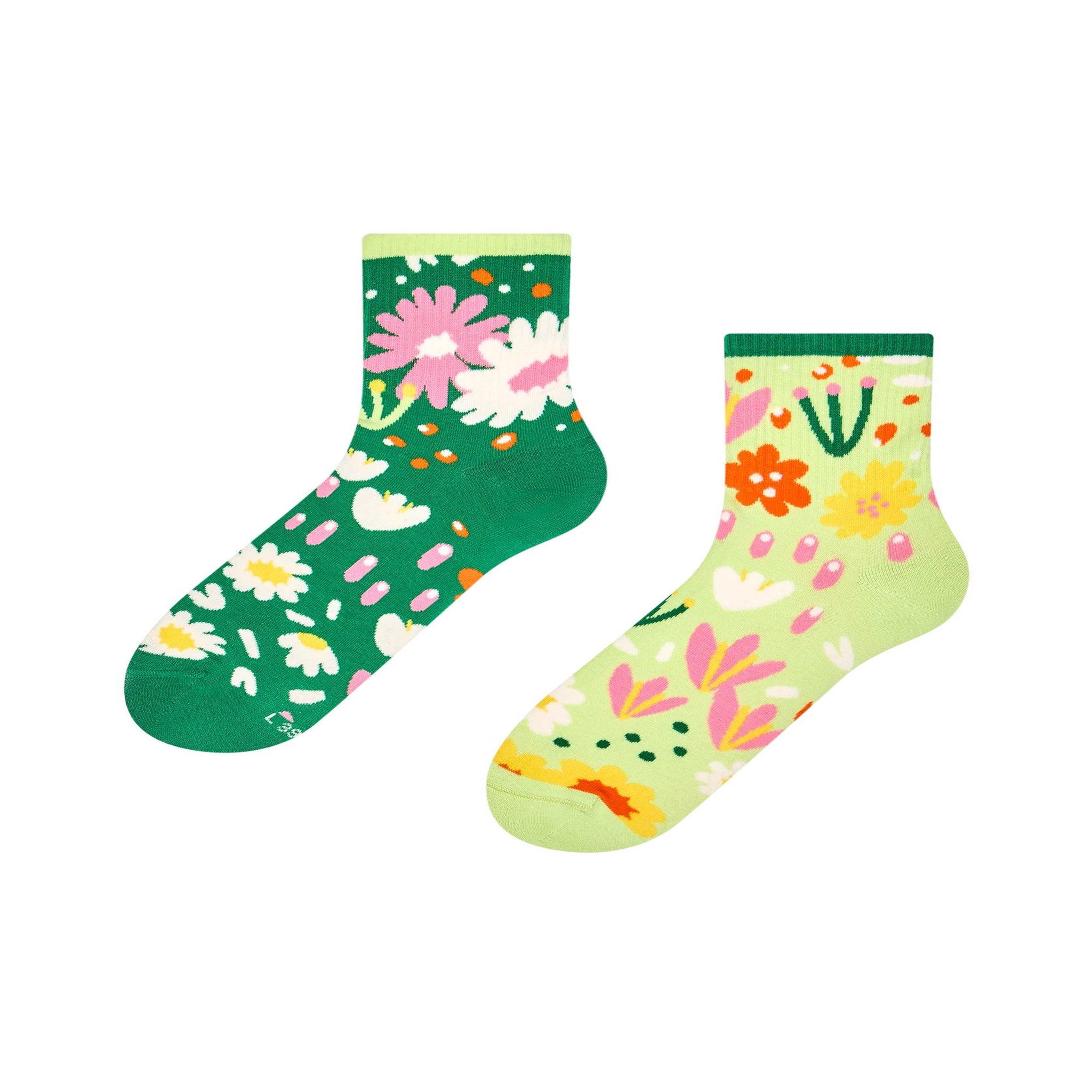 DEDOLES Chaussettes courtes jardin de fleurs. Coloris disponibles : Vert