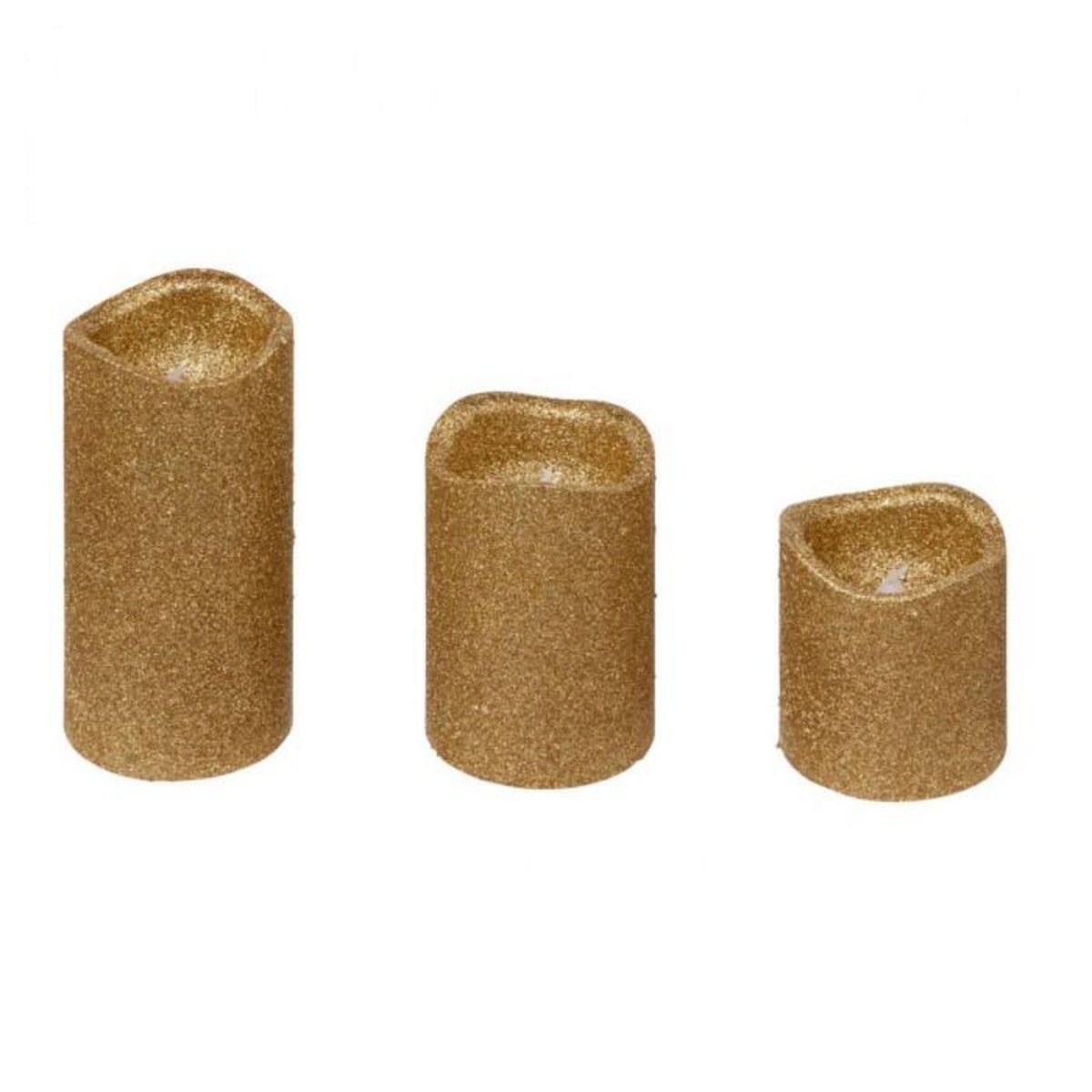 ATMOSPHERA Lot de 3 Bougies LED  Paillettes  10cm Or