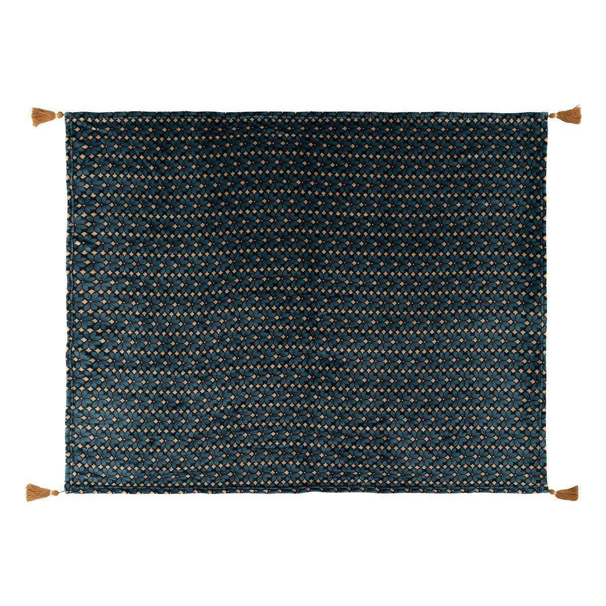 Voir la diapositive 3 : ATMOSPHERA Plaid en flanelle imprimé  jiling  125x150cm bleu & camel