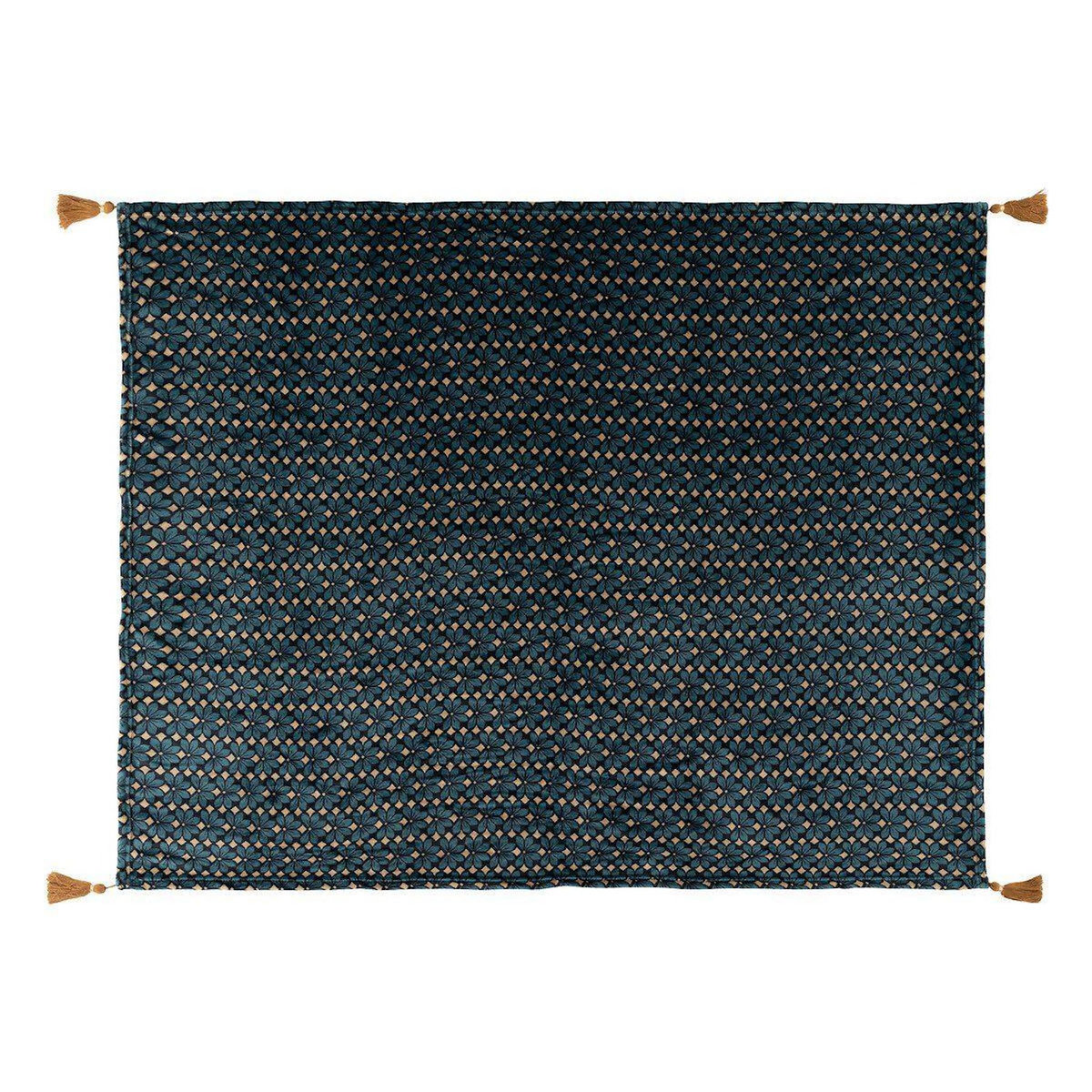 ATMOSPHERA Plaid en Flanelle Imprimé  Jiling  125x150cm Bleu & Camel