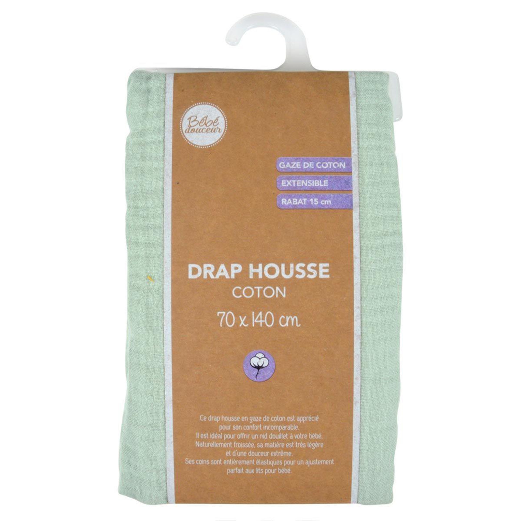 Voir la diapositive 4 : BEBE DOUCEUR Drap housse bébé  extensible  70x140cm vert céladon