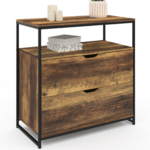 ID MARKET Commode 2 tiroirs HAWKINS 80 cm bois foncé design industriel avec étagère