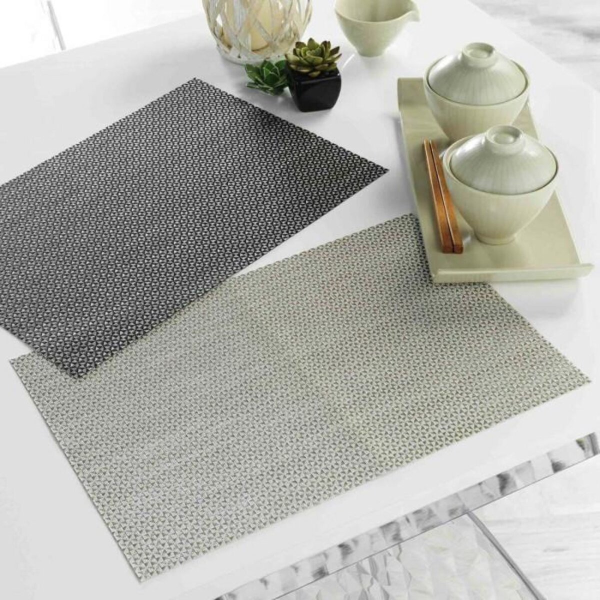Paris Prix Set de Table  Marbling  30x45cm Taupe & Blanc