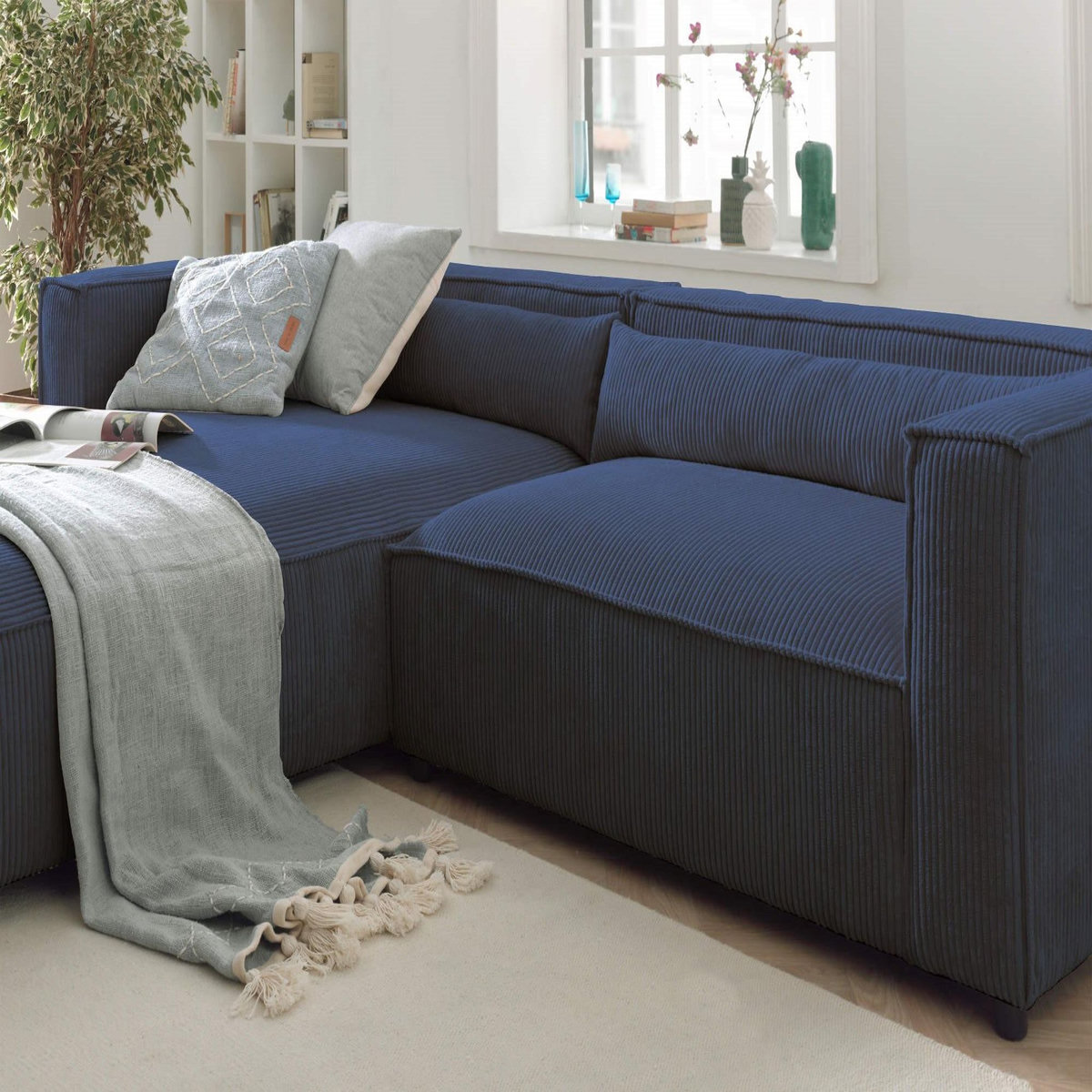 LISA DESIGN Ela - canapé d'angle gauche 4 places - en velours côtelé - style contemporain