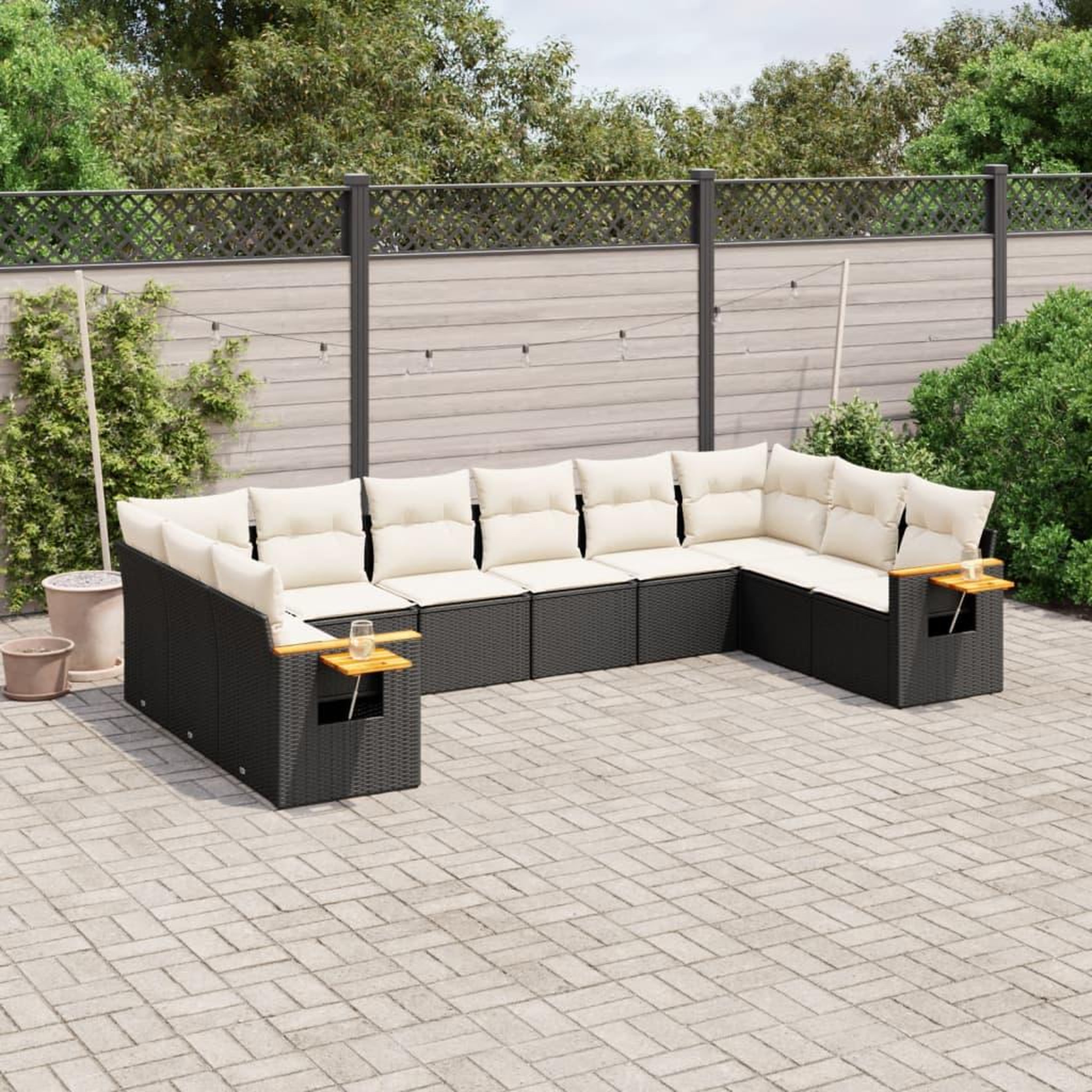 VIDAXL Salon de jardin 10 pcs avec coussins noir resine tressee