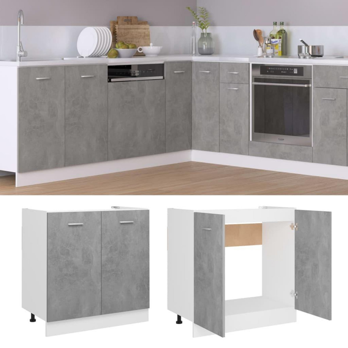 VIDAXL Armoire de plancher d'evier Gris beton Bois d'ingenierie