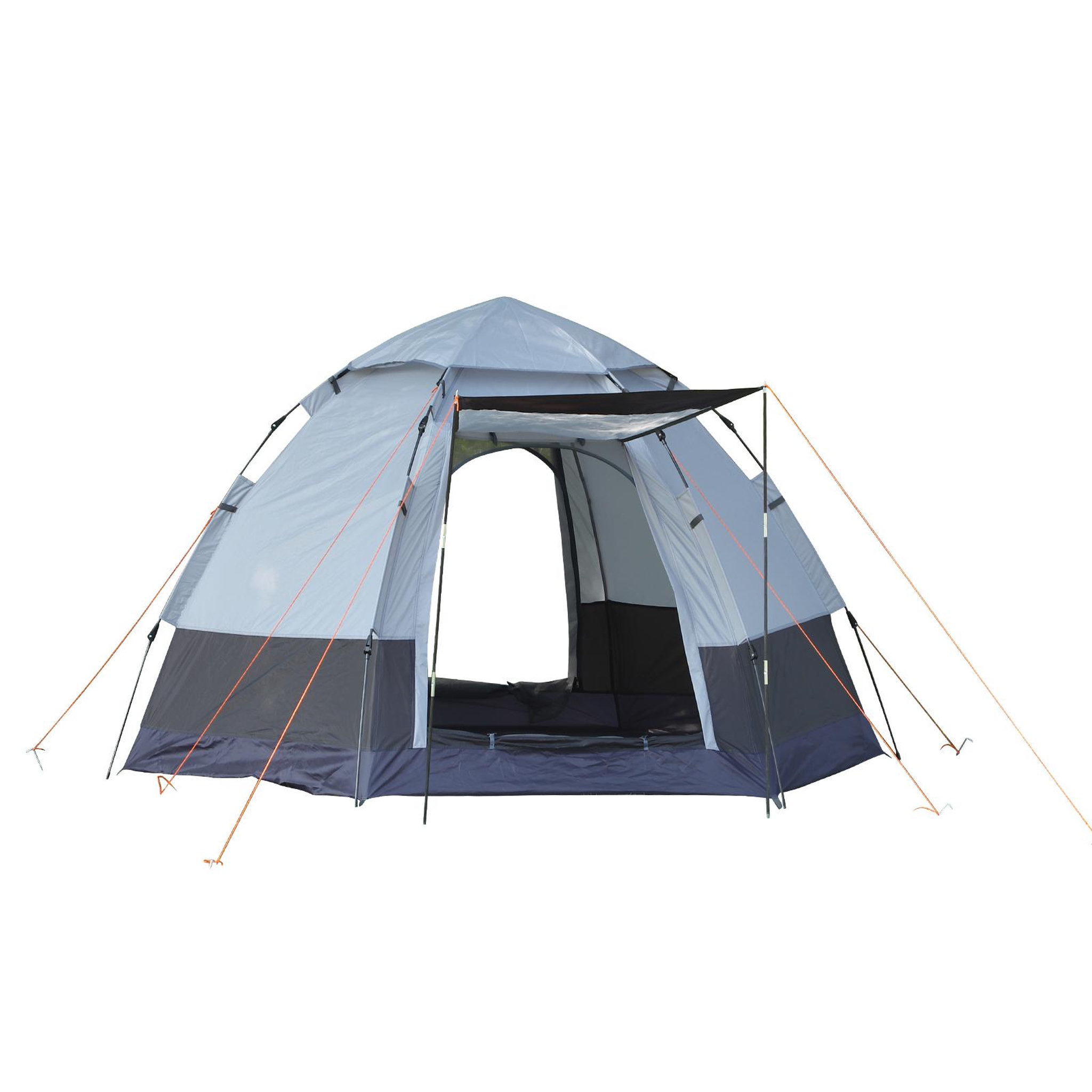 Voir la diapositive 1 : OUTSUNNY Tente pop up montage instantané - tente de camping 3-4 pers.  - 2 grandes portes - dim. 2,6l x 2,6l x 1,5h m fibre verre polyester oxford noir gris