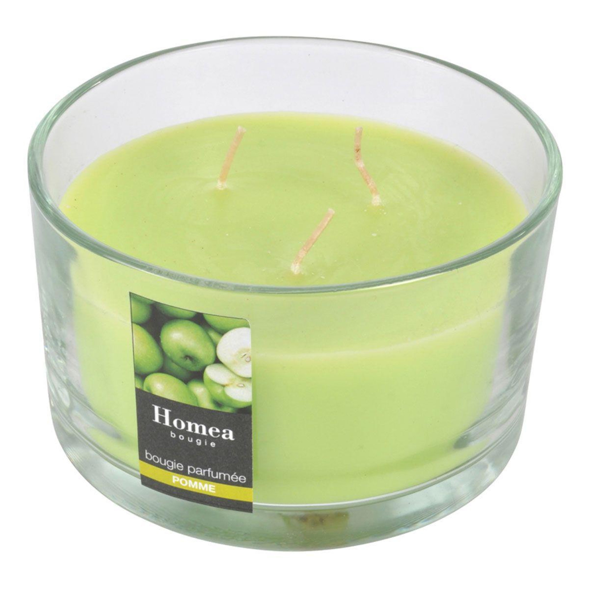 Voir la diapositive 2 : HOMEA Bougie parfumée 3 mèches  essentiel  13cm pomme