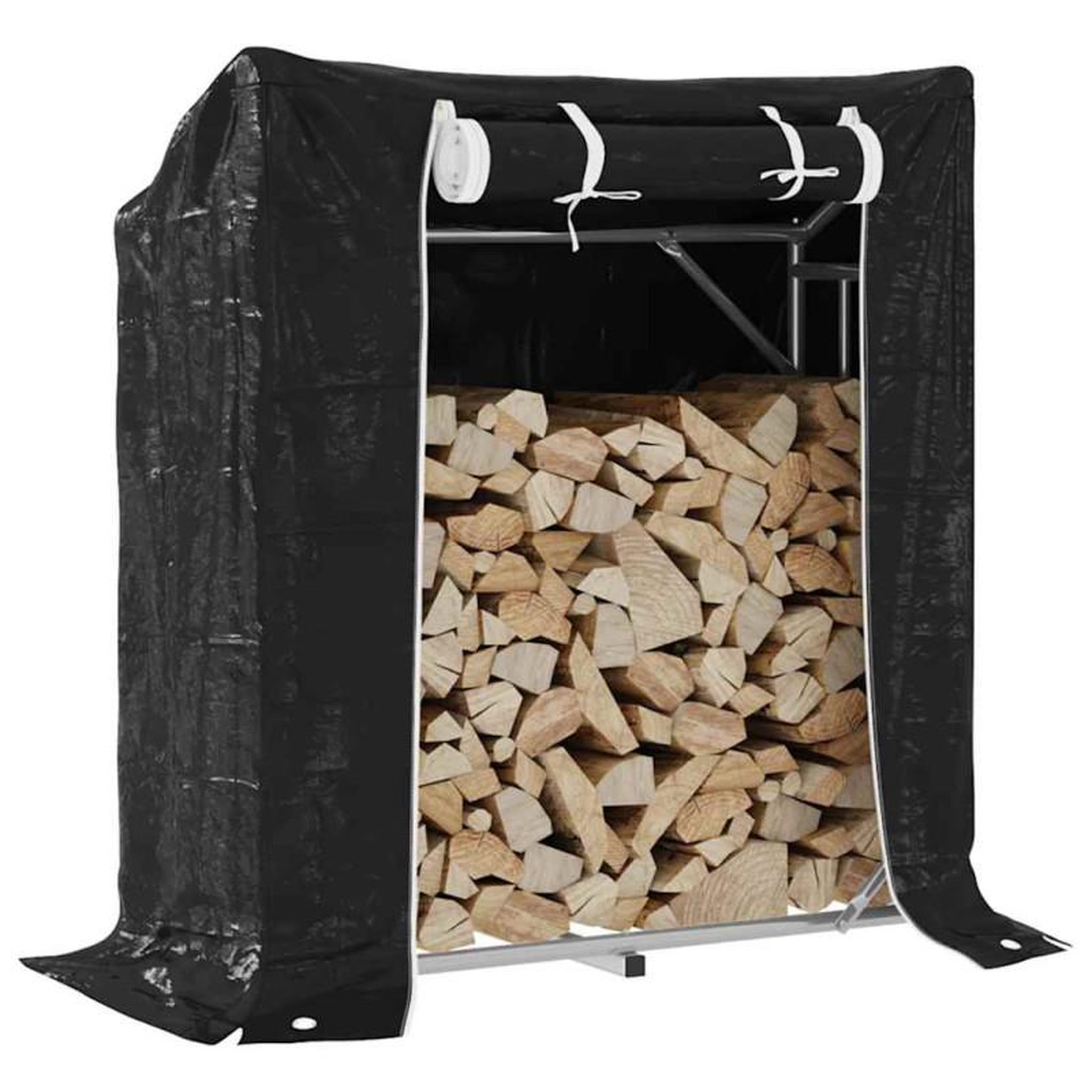 Voir la diapositive 1 : VIDAXL Portant de bois de chauffage et housse de pluie acier galvanisé