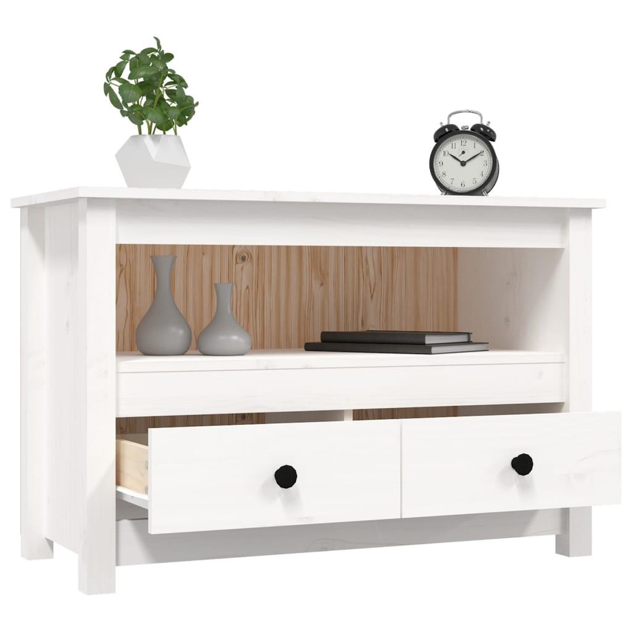 Voir la diapositive 5 : VIDAXL Meuble TV Blanc 79x35x52 cm Bois de pin massif