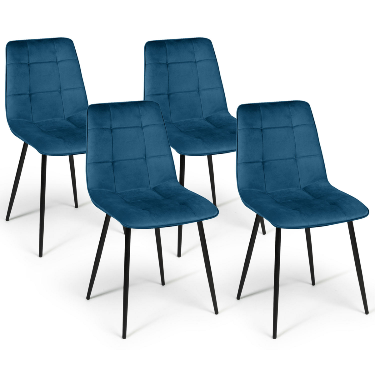 ID MARKET Lot de 4 chaises MILA en velours bleu pour salle à manger