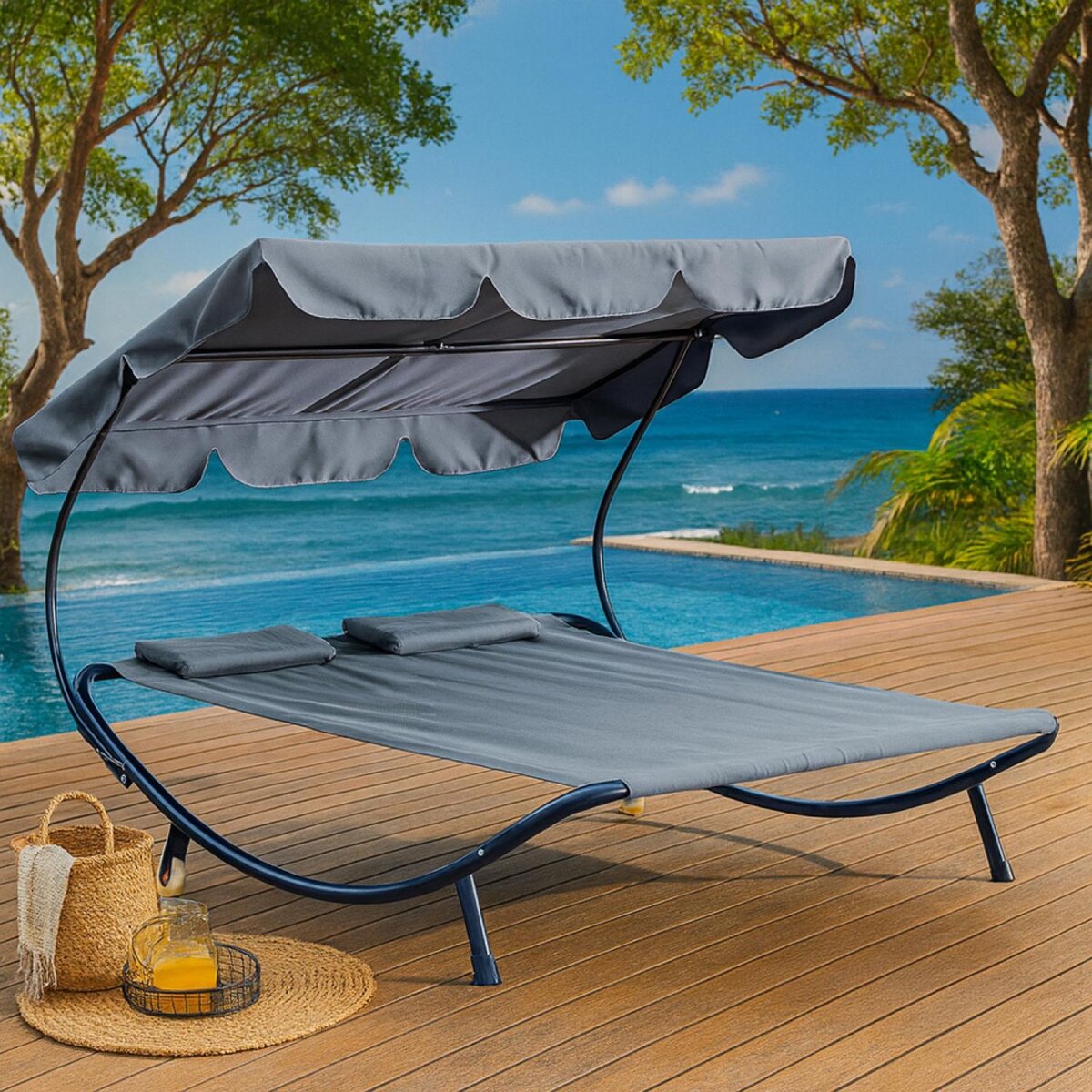 CONCEPT USINE Transat avec pare-soleil 2 personnes gris ALOHA