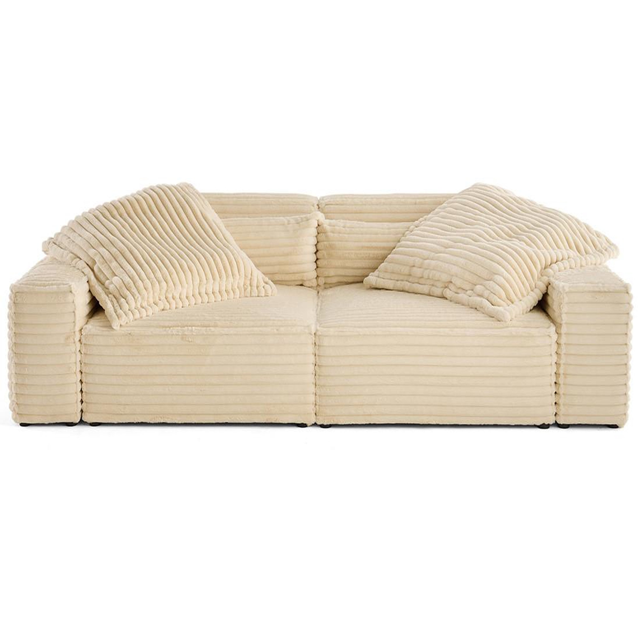 Voir la diapositive 1 : LISA DESIGN Richie - canapé droit 3 places avec double méridienne - assise profonde - en fausse fourrure côtelée