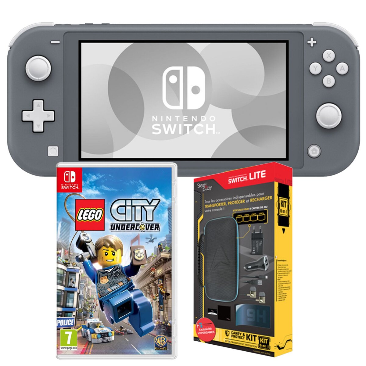 NINTENDO EXCLU WEB Console Nintendo Switch Lite Grise + Lego City Undercover + Pack accessoires exclusif Auchan